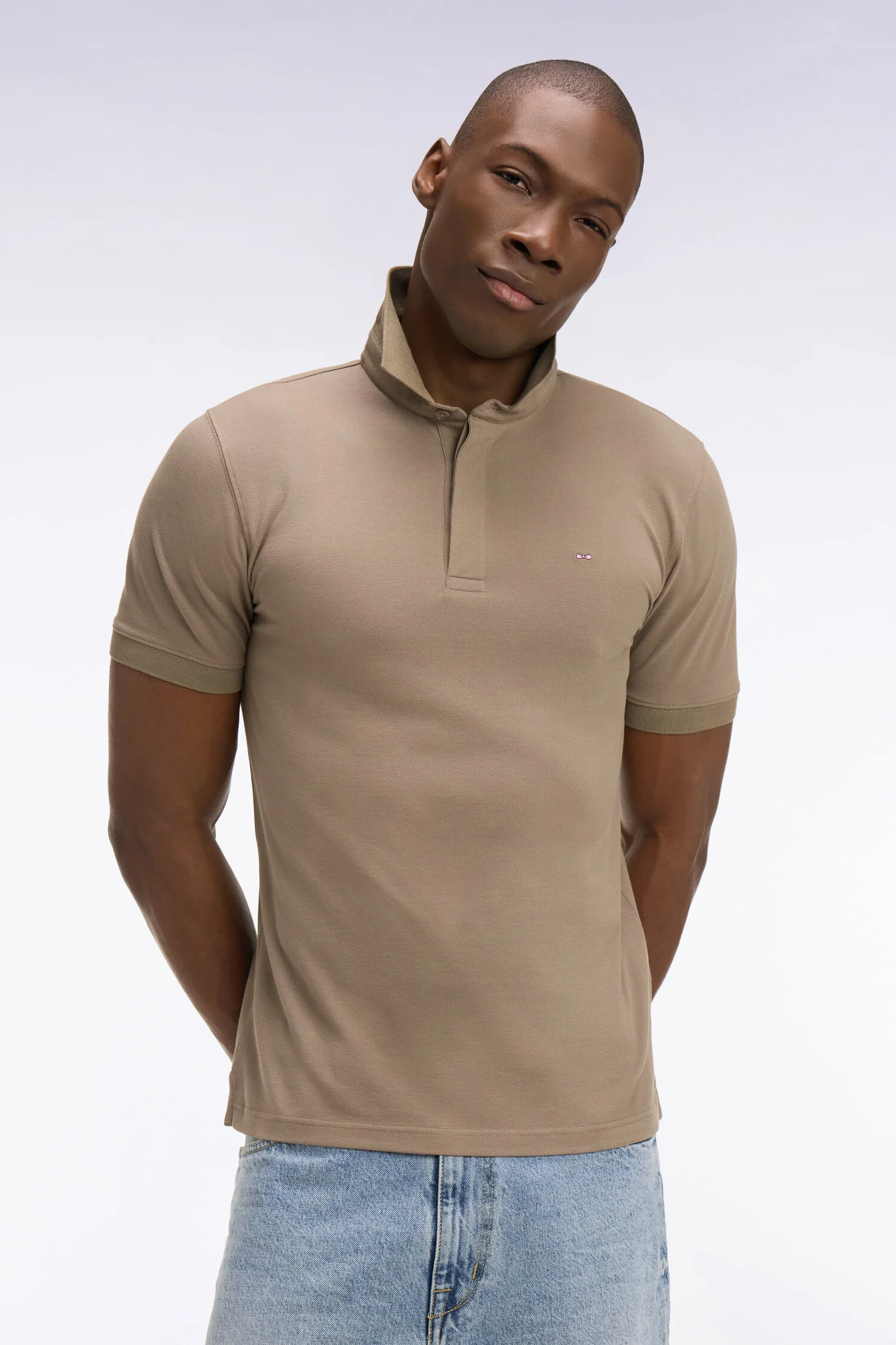 Polo à manches courtes en coton marron coupe slim - Image 3