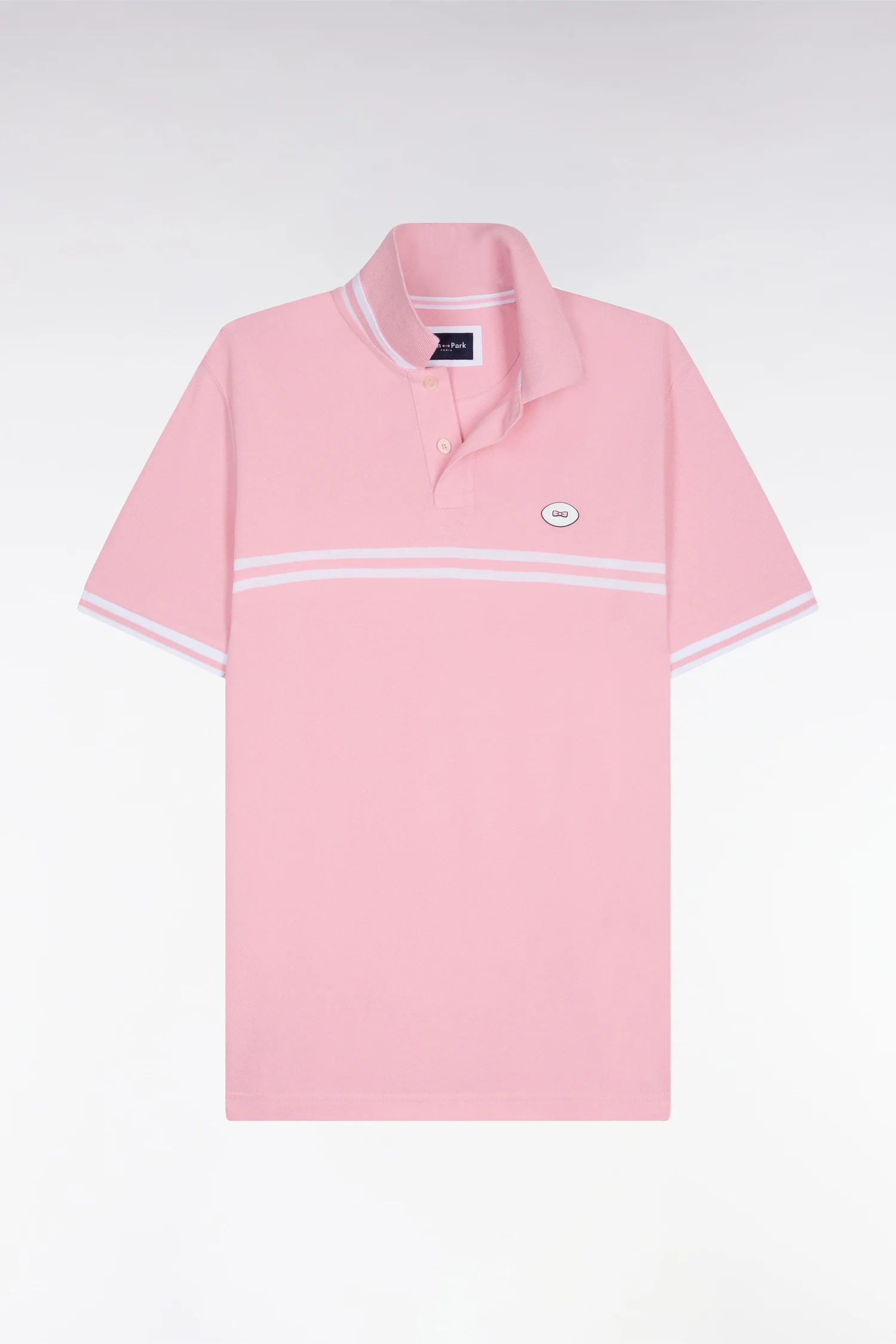 Polo à manches courtes en coton rose à rayures blanches coupe regular - Image 2