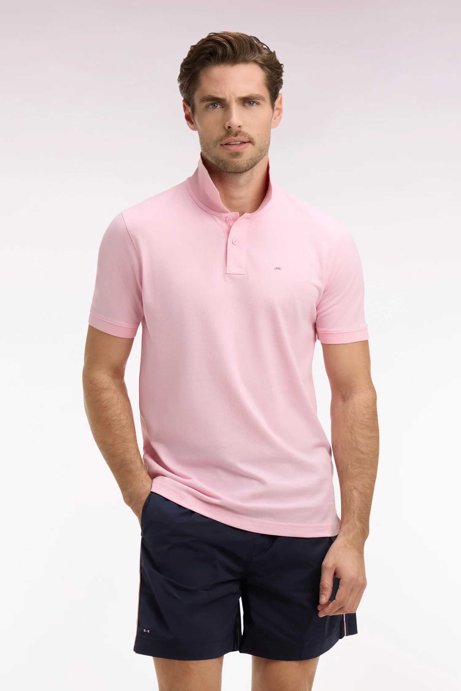 Polo à manches courtes en coton rose clair coupe regular - Image 3