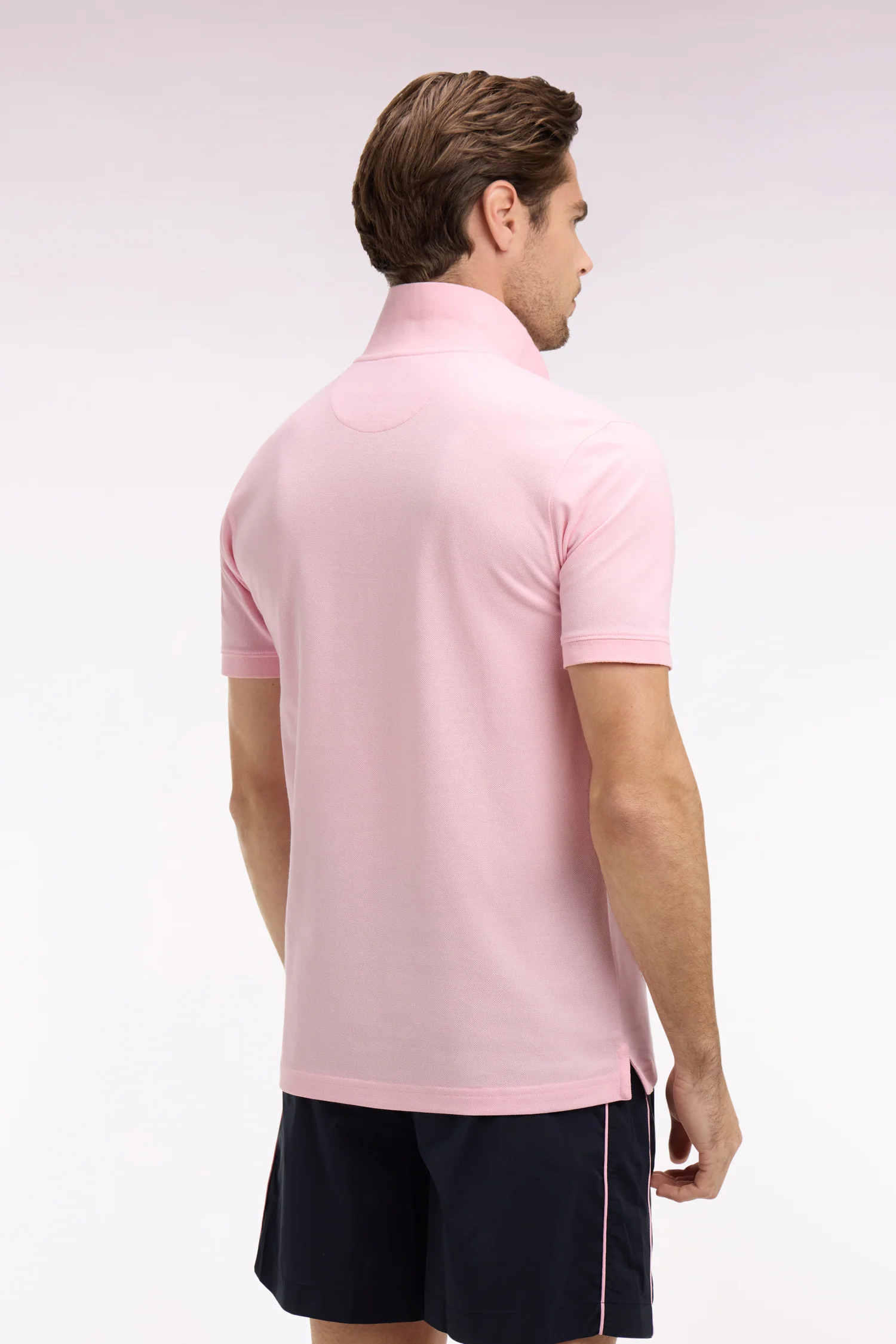 Polo à manches courtes en coton rose clair coupe regular - Image 5
