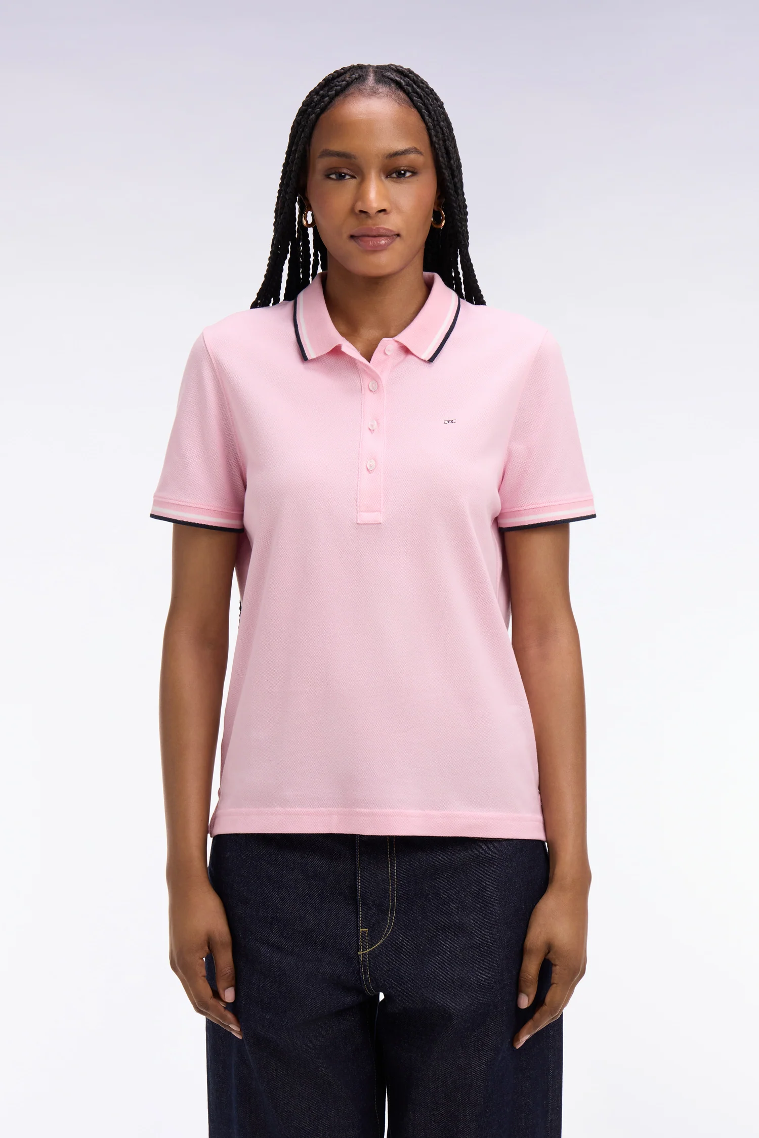 Polo à manches courtes en coton rose coupe regular - Image 3