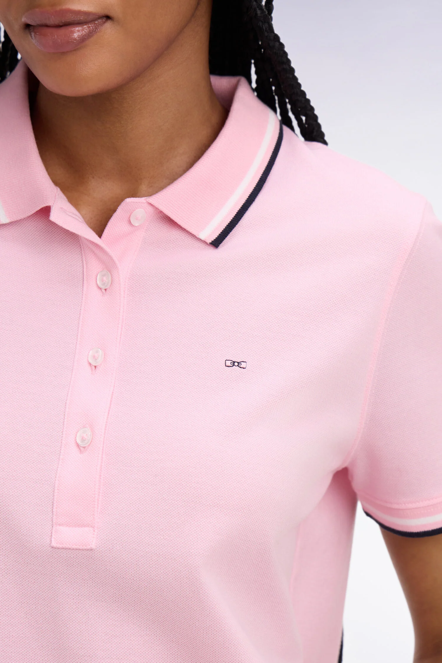 Polo à manches courtes en coton rose coupe regular - Image 4