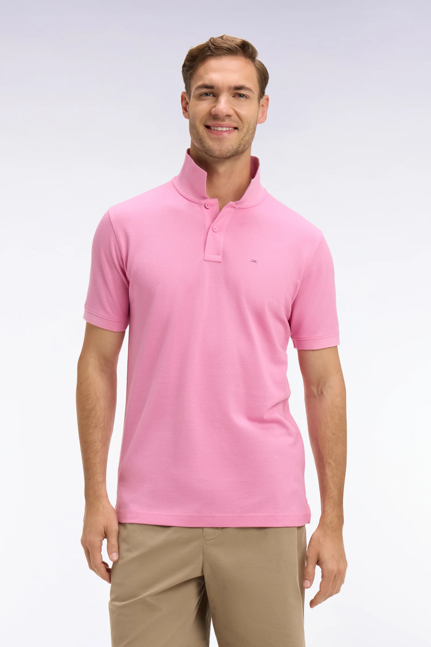 Polo Ă manches courtes en coton rose coupe regular - Image 3