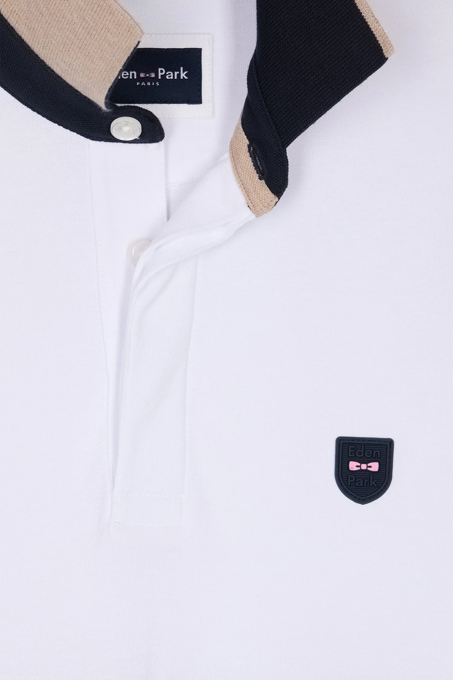 Polo à manches courtes en coton stretch bicolore beige coupe ajustée - Image 6