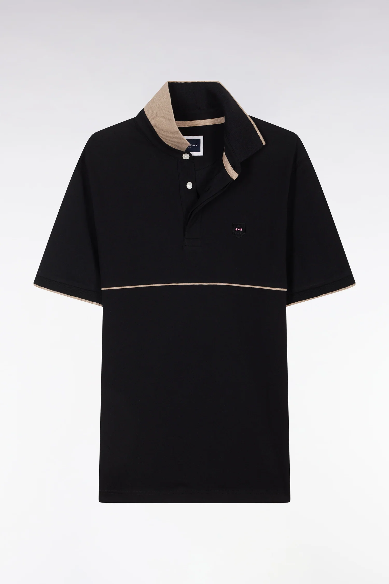 Polo à manches courtes en coton stretch bicolore noir coupe ajustée - Image 2