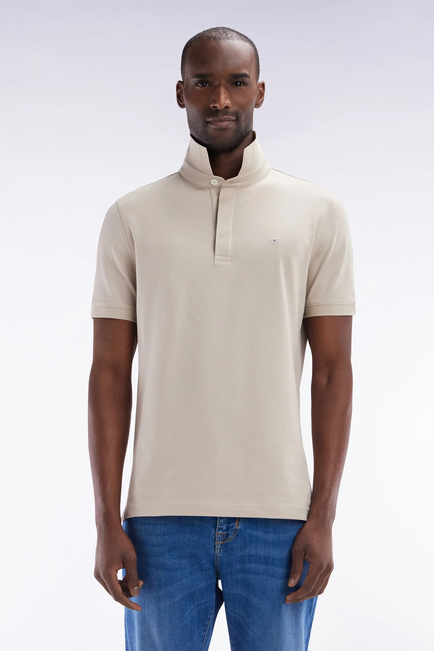 Polo à manches courtes en coton stretch beige coupe ajustée