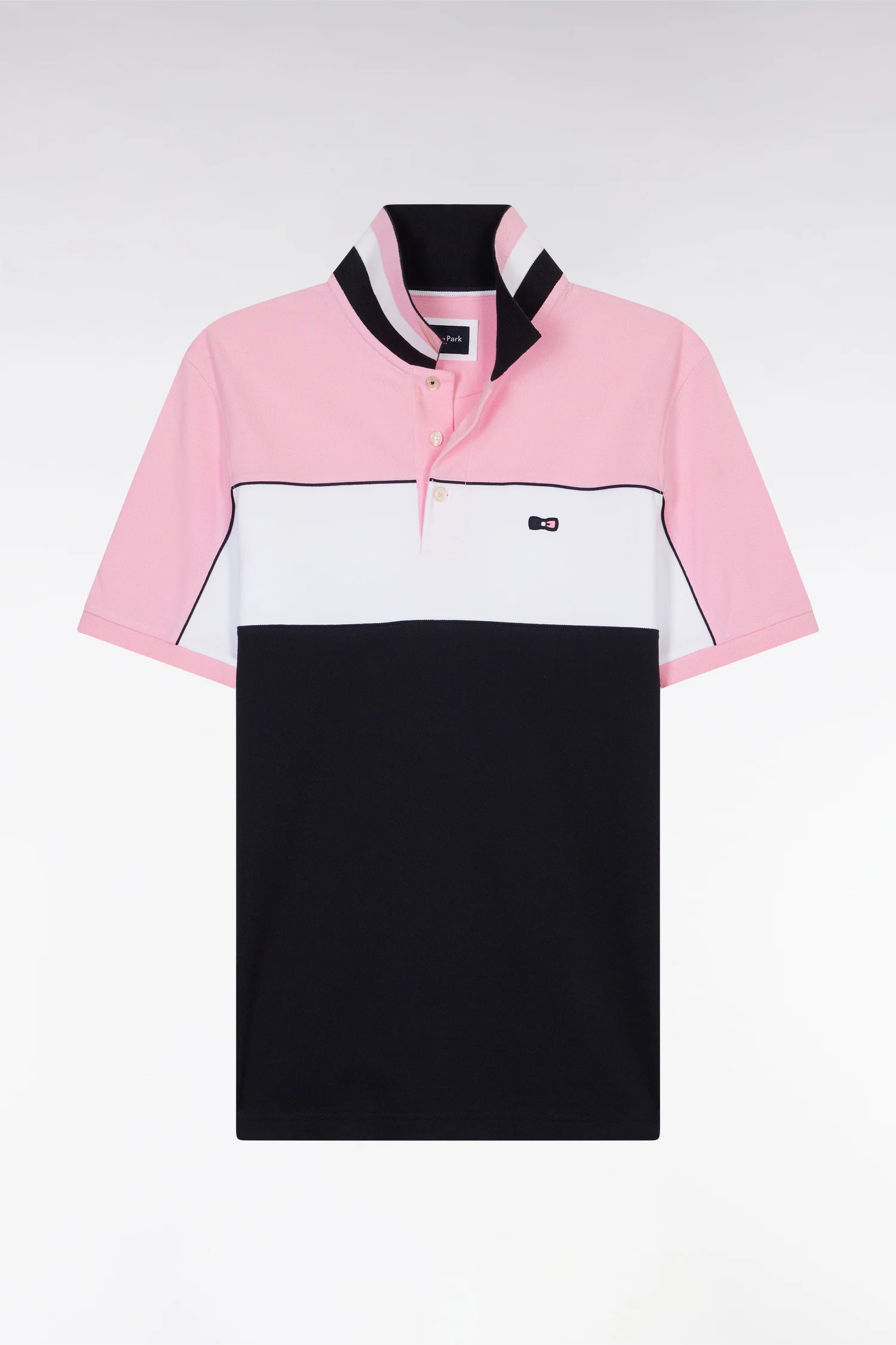 Polo à manches courtes en coton tricolore rose dessous de col rayé coupe droite - Image 2