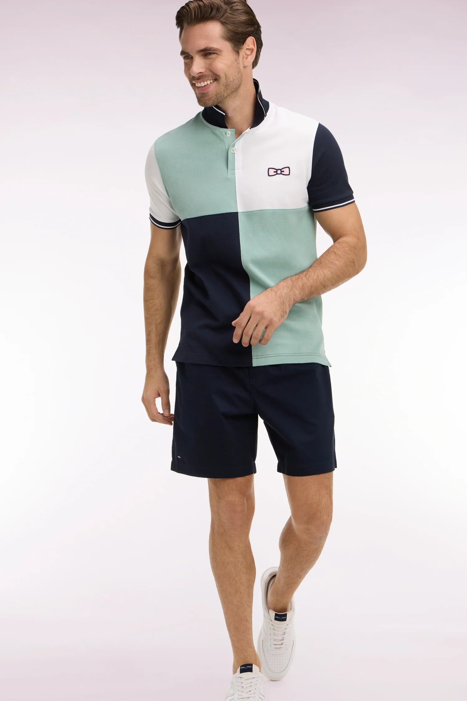 Polo Ă manches courtes en coton vert d'eau Ă cadrans coupe regular