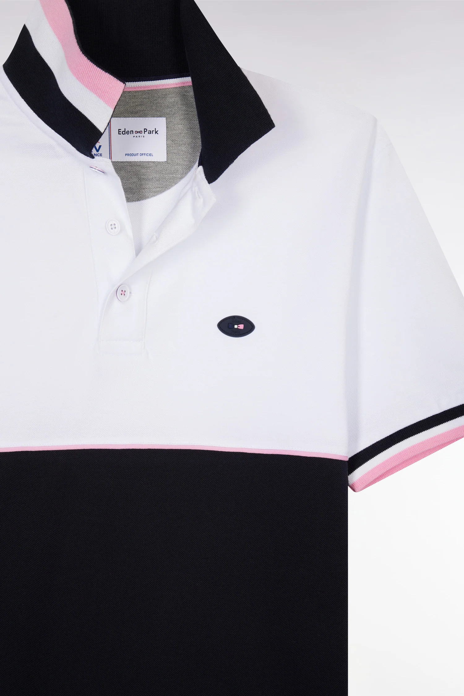 Polo à manches courtes en piqué coton bicolore marine et blanc coupe droite - Image 6
