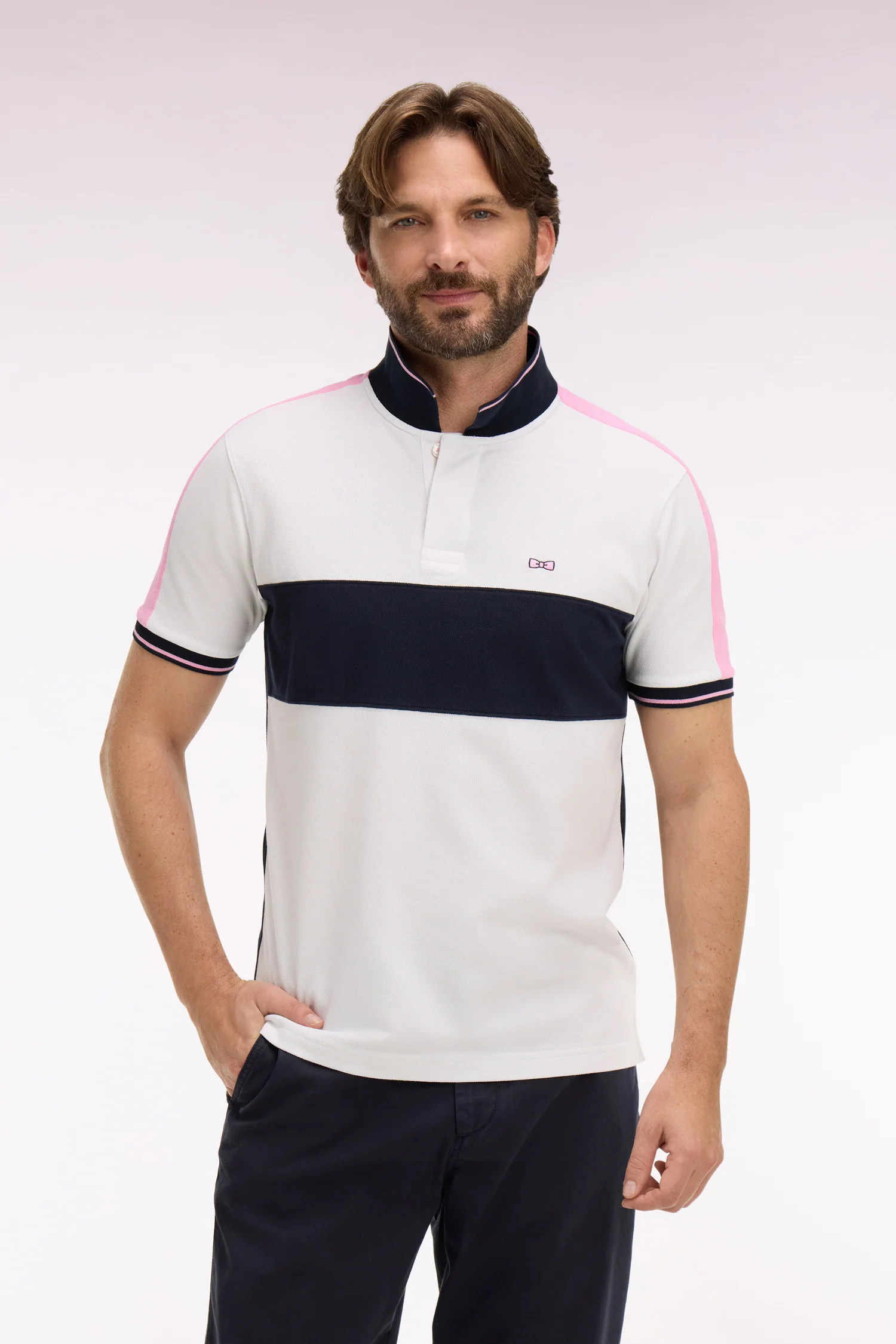 Polo à manches courtes en piqué coton blanc coupé cousu - Image 3