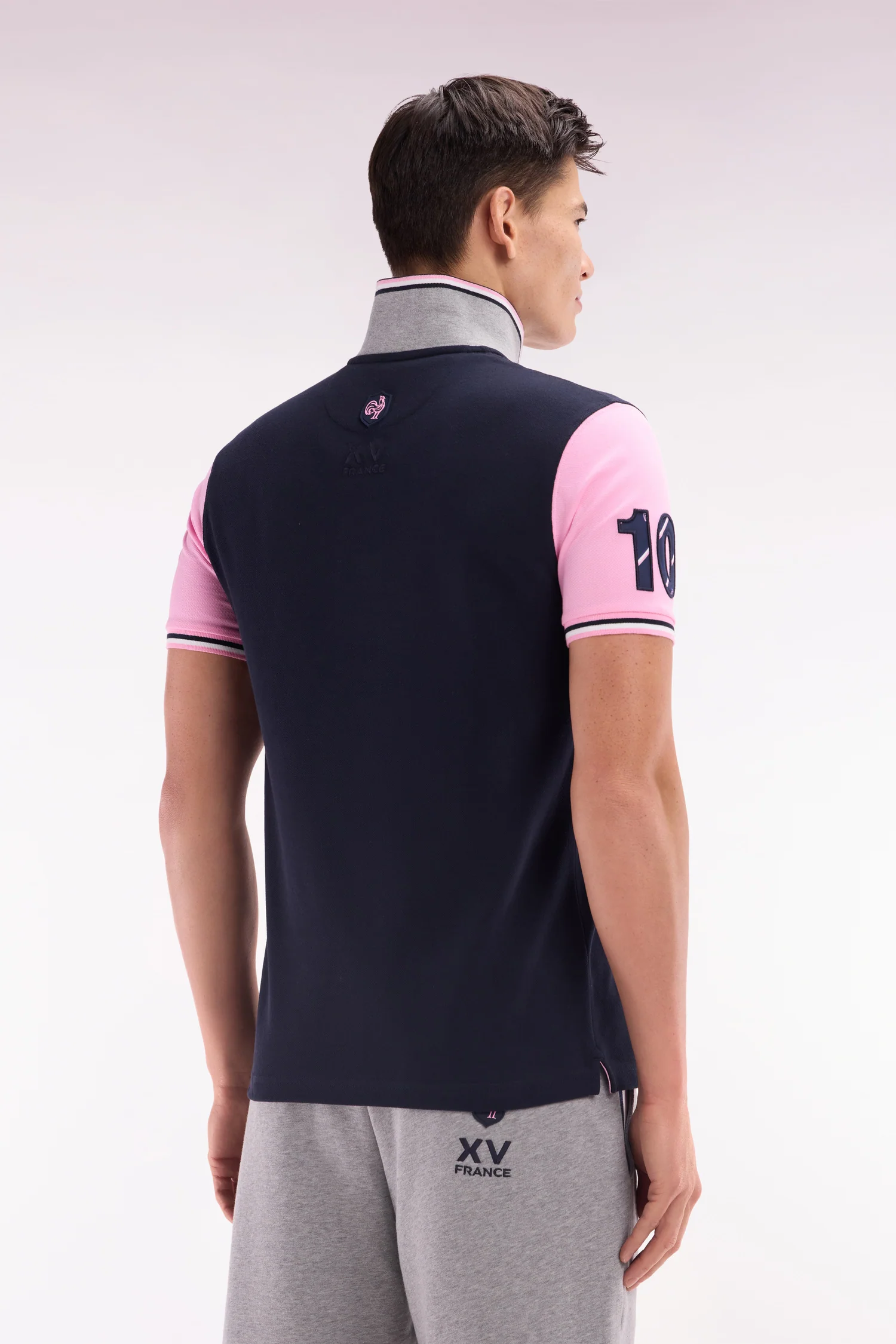 Polo à manches courtes en piqué coton marine broderie 10 manche coupe droite - Image 4