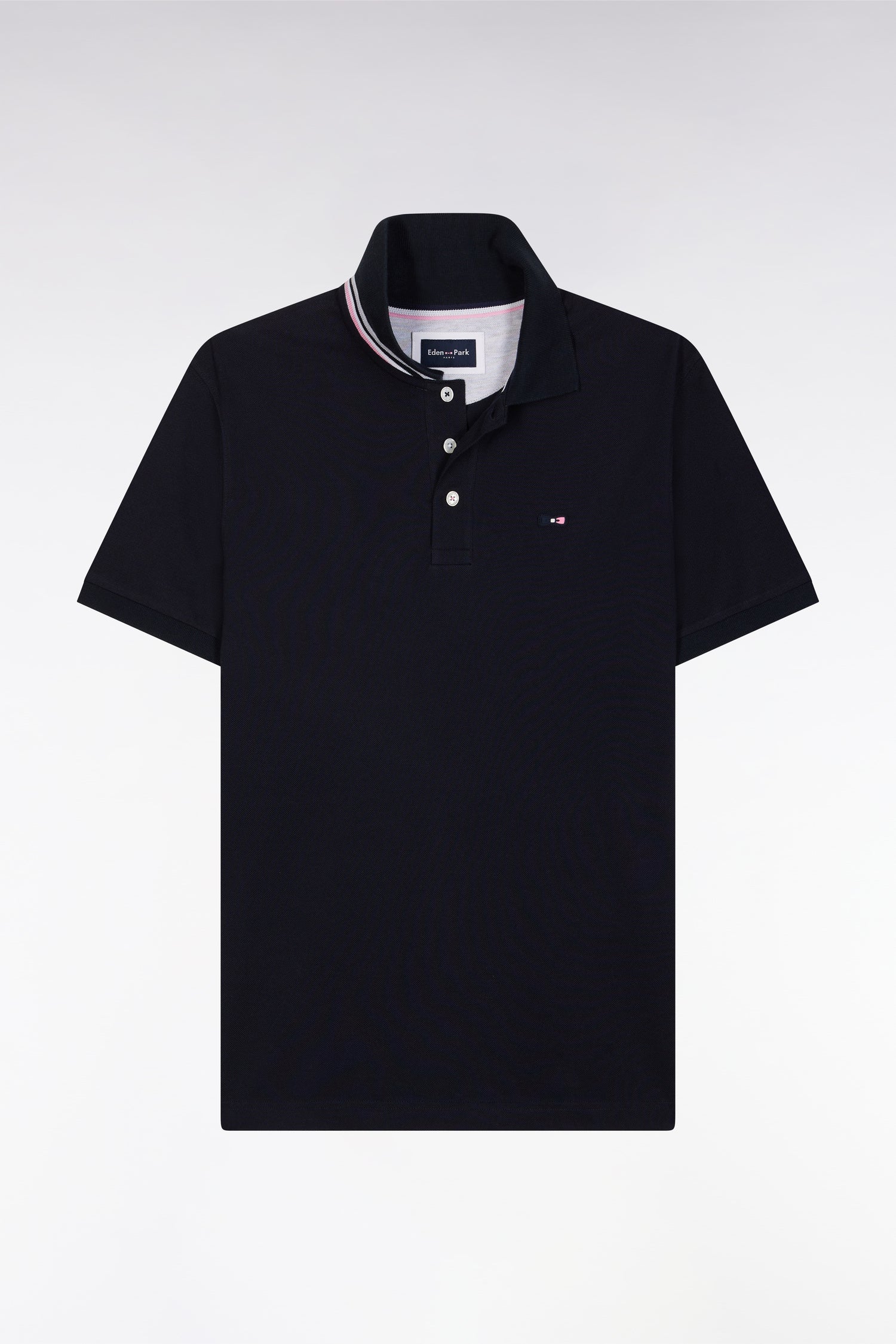 Polo à manches courtes en piqué coton marine broderie tricolore coupe droite - Image 2