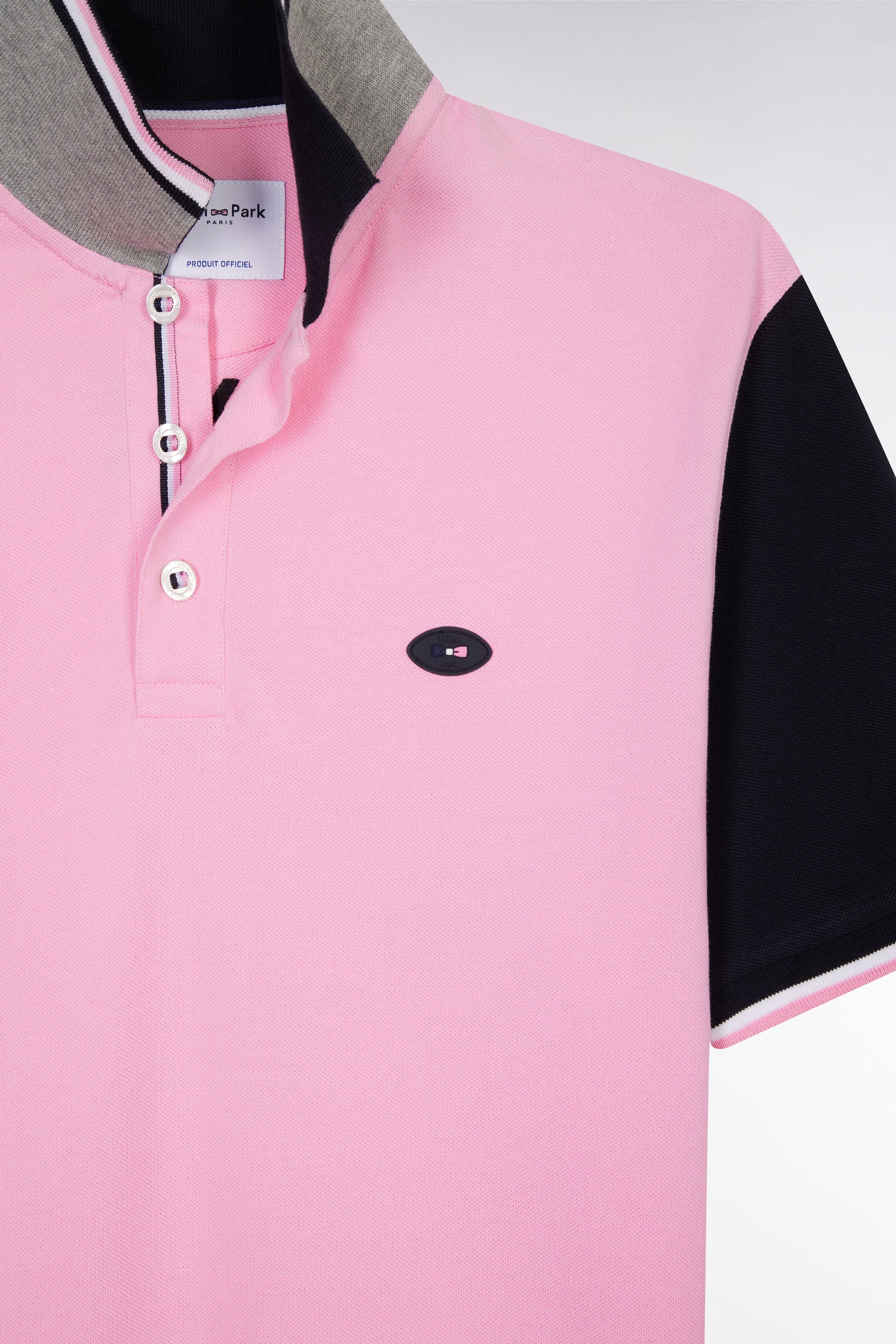 Polo à manches courtes en piqué coton rose broderie 10 manche coupe droite - Image 6