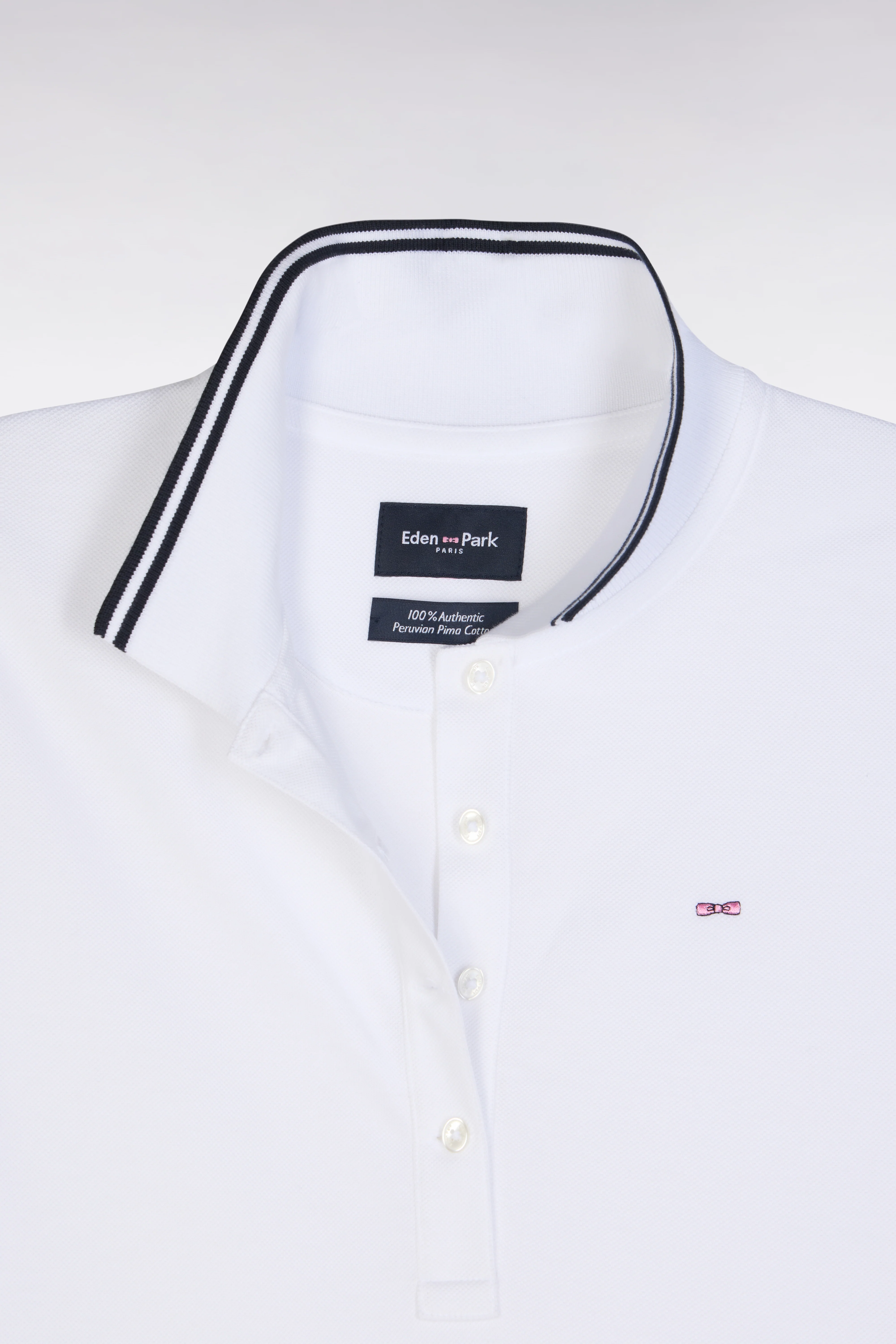 Polo à manches courtes en piqué de coton Pima blanc détails rayés coupe droite - Image 6