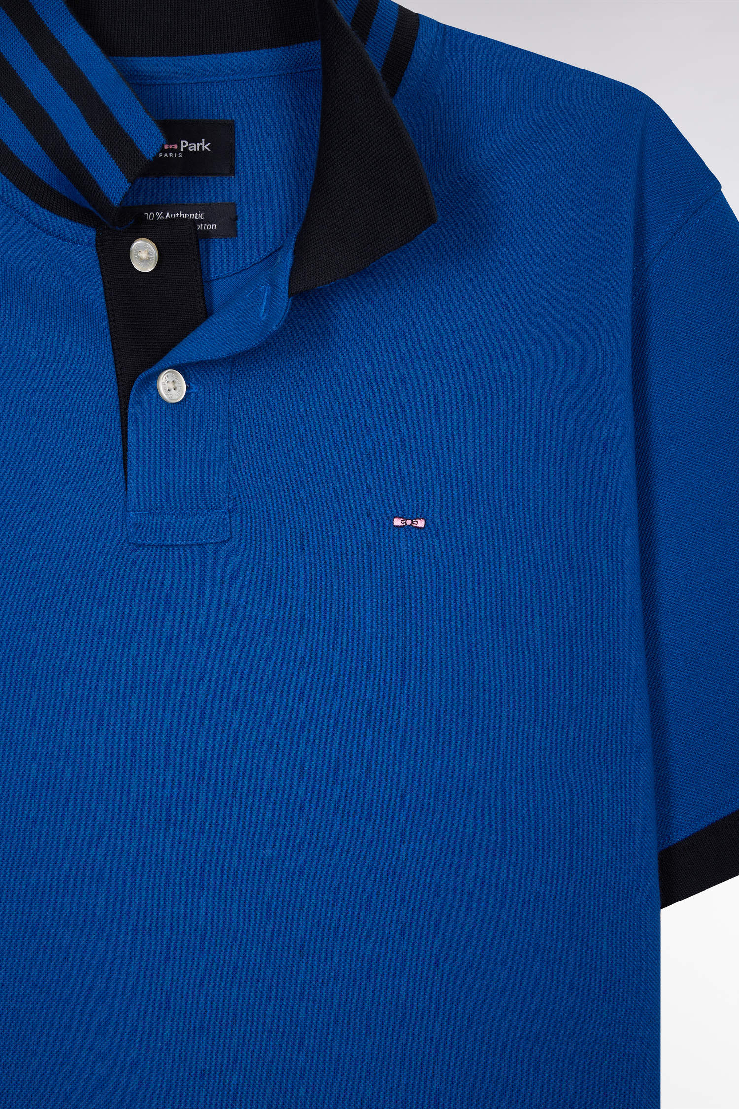 Polo à manches courtes en piqué de coton Pima bleu foncé dessous de col cerclé coupe droite - Image 6