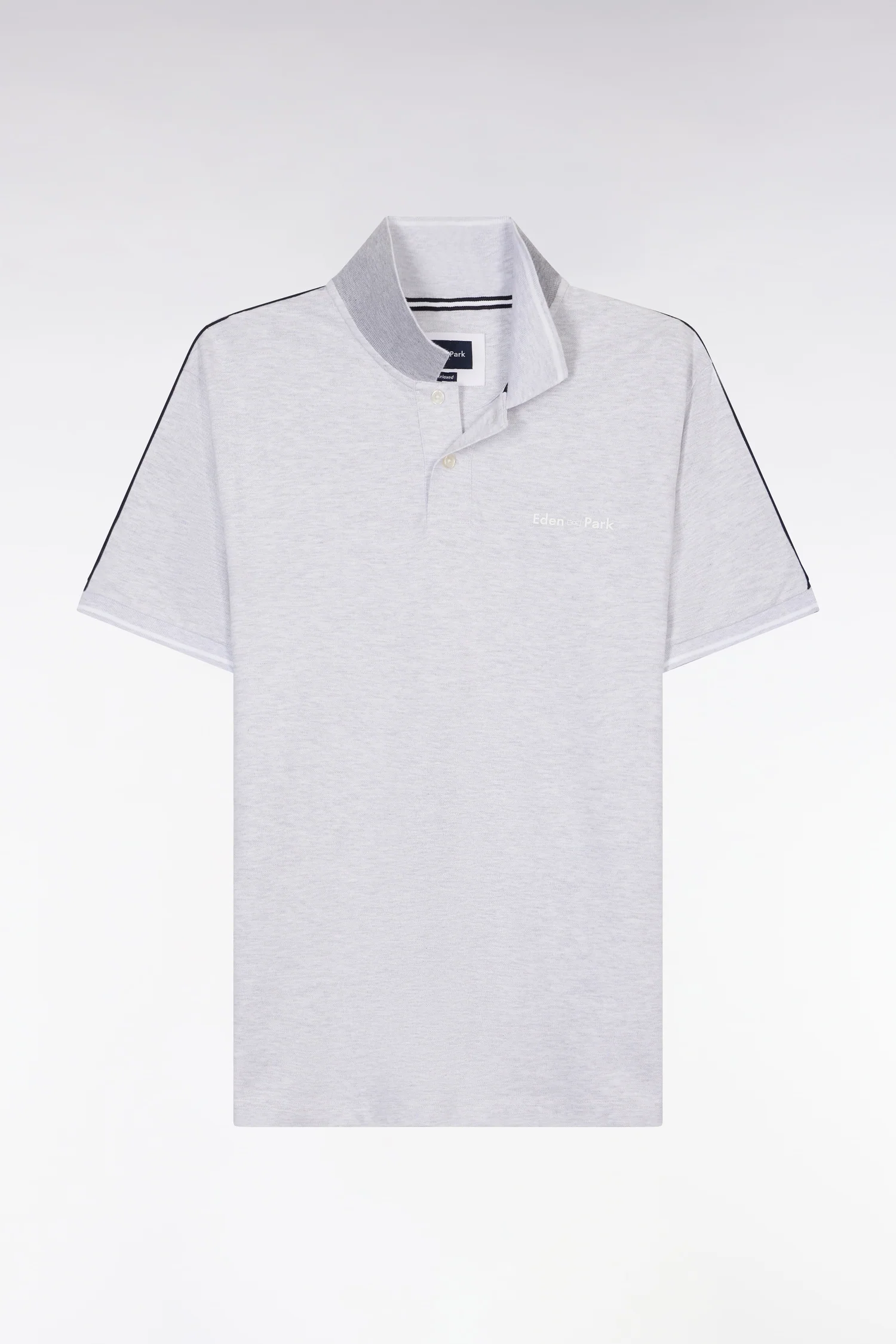Polo à manches courtes uni en coton gris inscription Eden Park coupe décontractée - Image 2