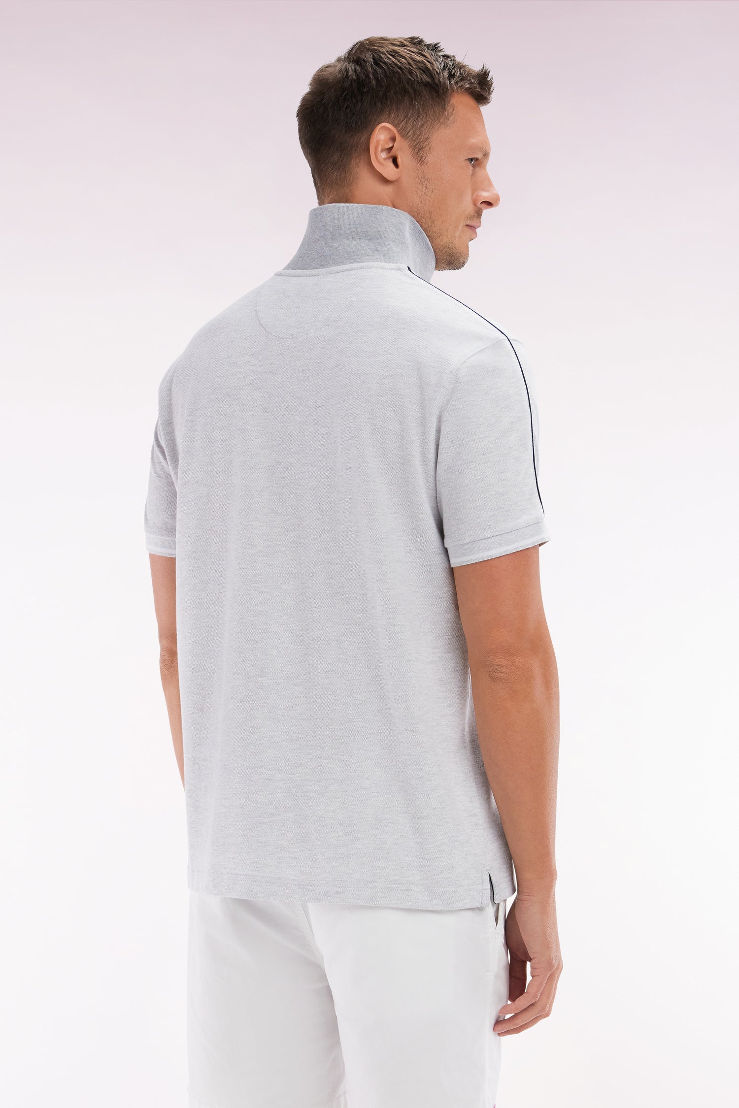 Polo à manches courtes uni en coton gris inscription Eden Park coupe décontractée - Image 4