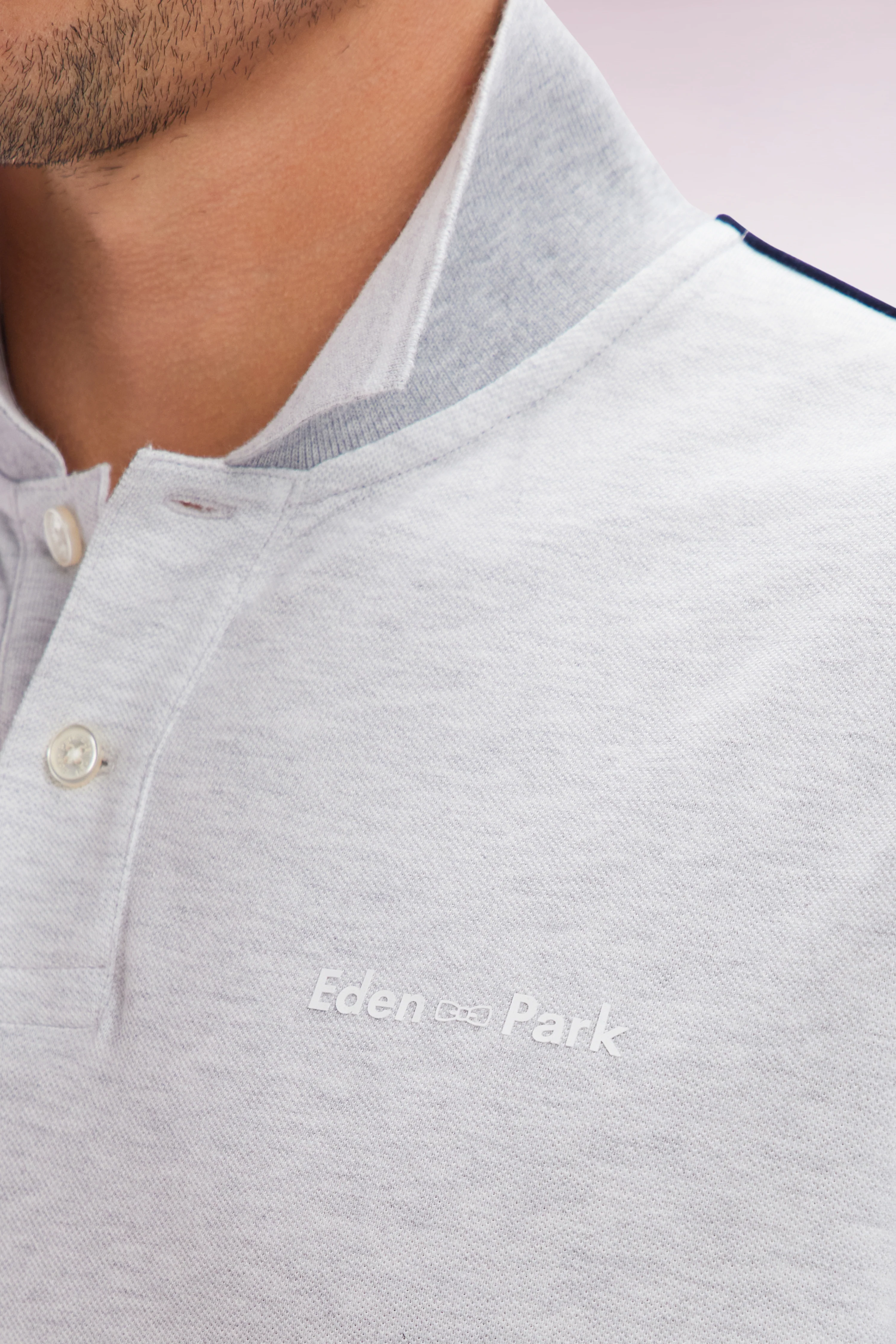 Polo à manches courtes uni en coton gris inscription Eden Park coupe décontractée - Image 5