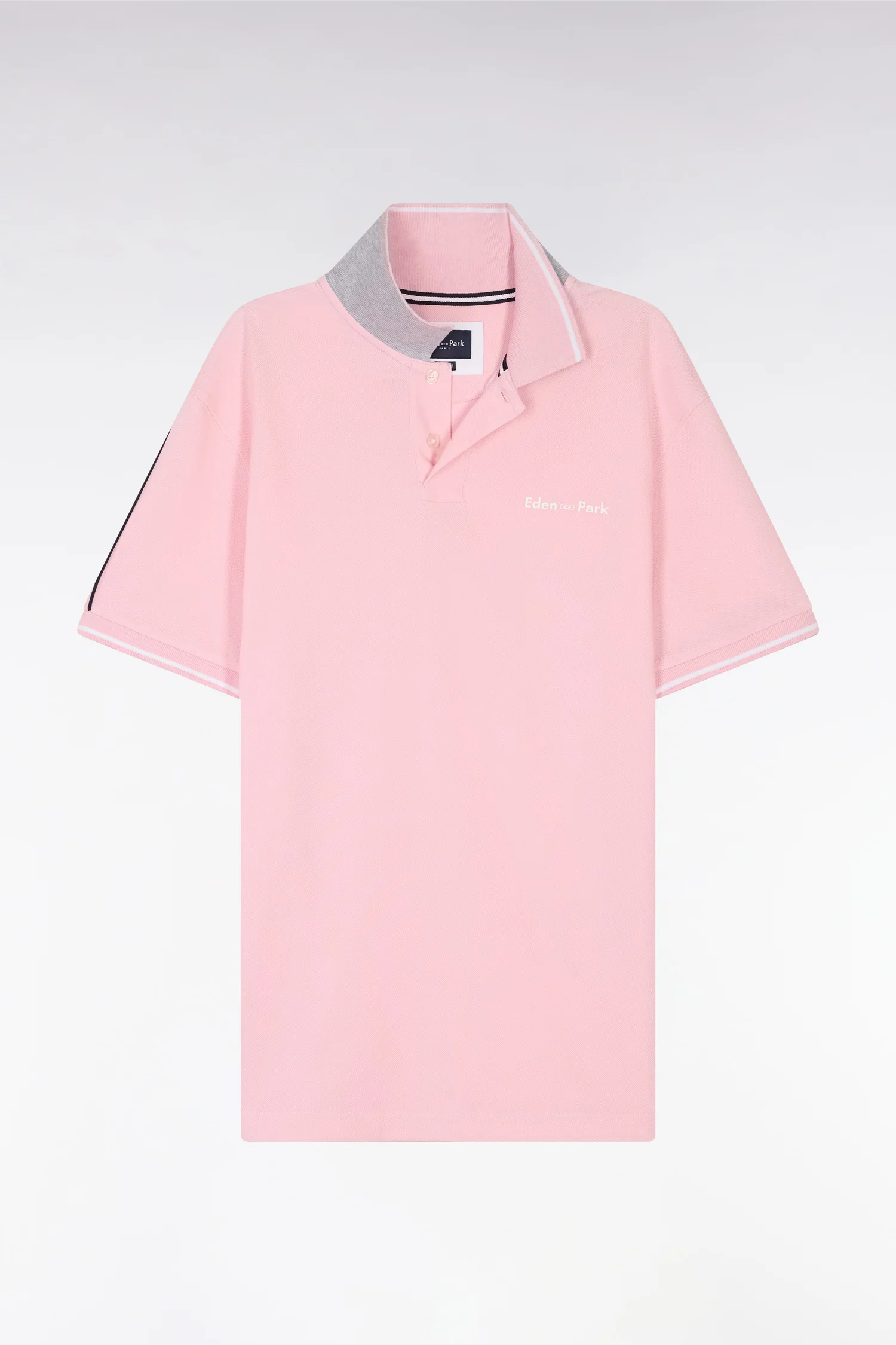 Polo à manches courtes uni en coton rose inscription Eden Park coupe décontractée - Image 2