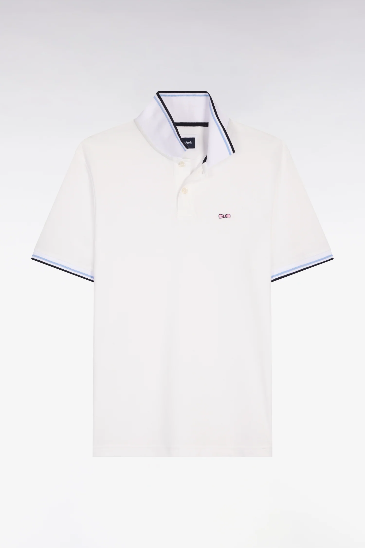 Polo manches courtes en coton blanc détails rayés coupe regular - Image 2