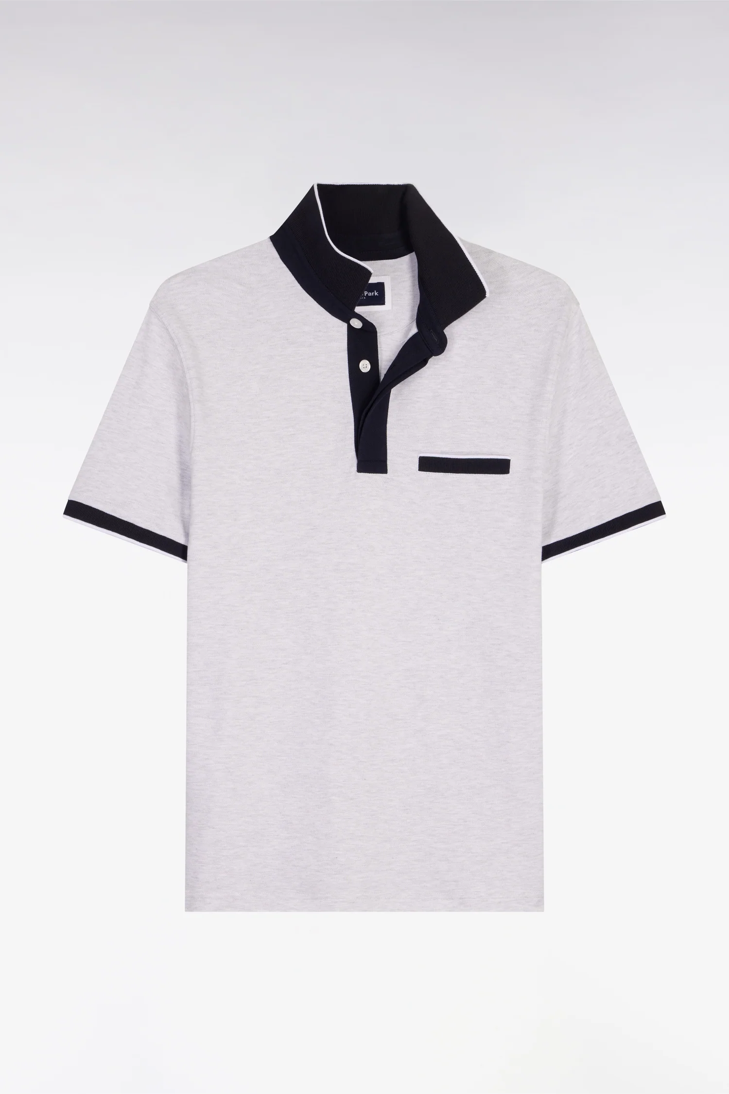 Polo manches courtes en piqué coton stretch gris clair coupe slim - Image 2