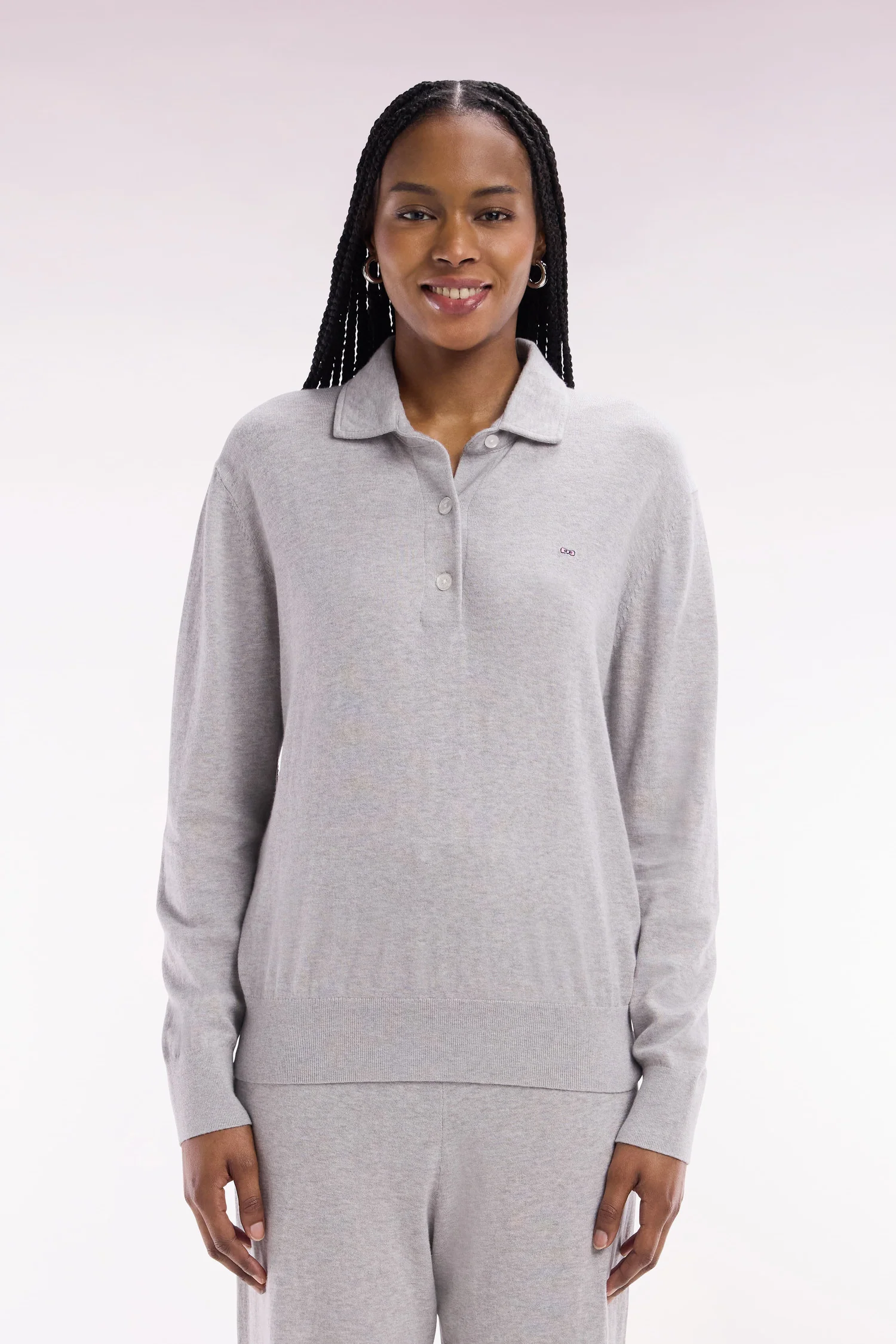 Pull à col maillot en coton biologique et cachemire gris coupe décontractée - Image 3
