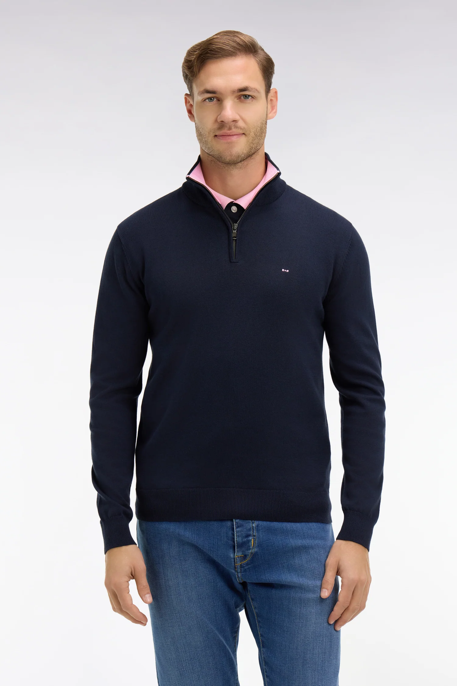Pull bleu marine à col camionneur en coton - Image 3