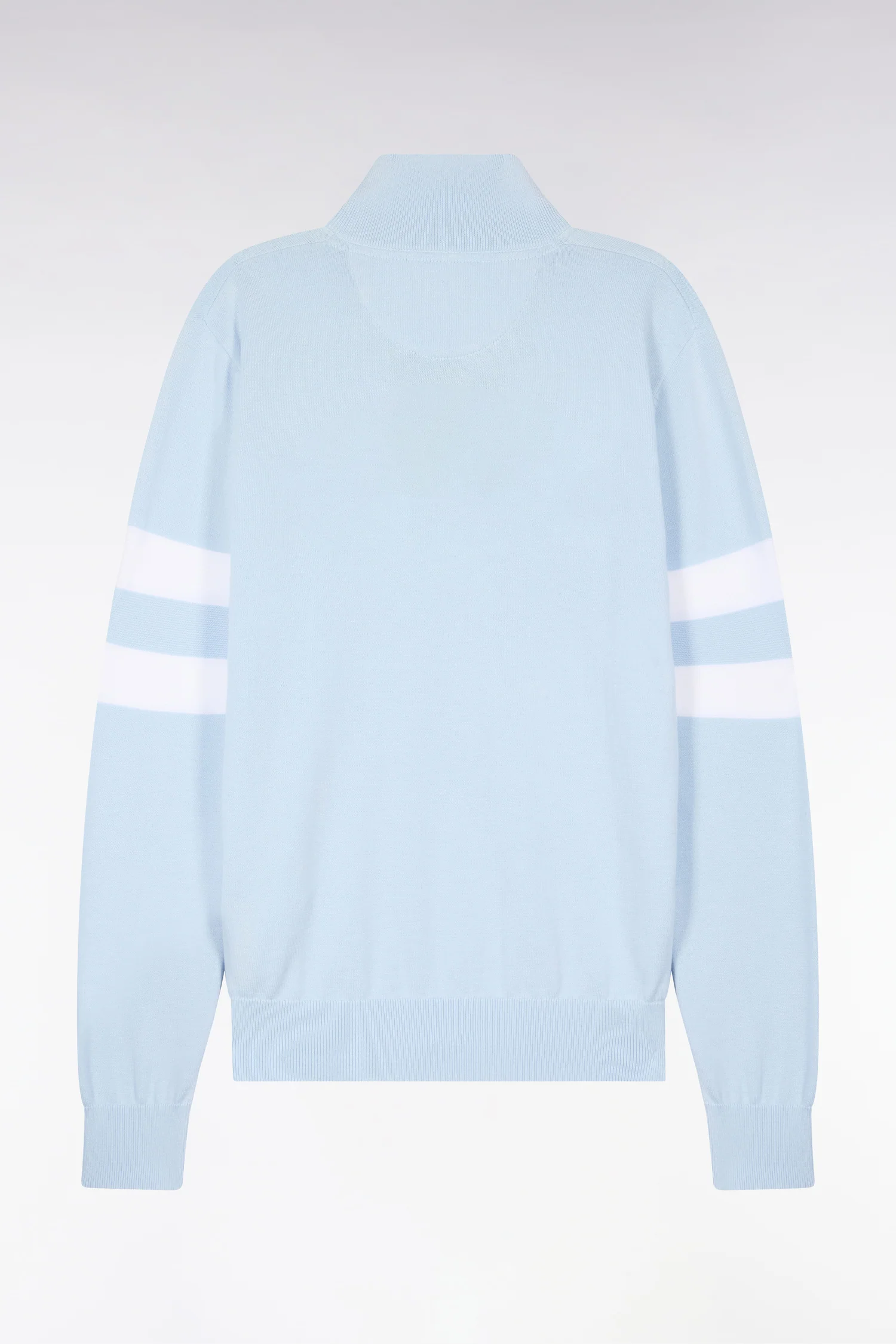 Pull col maillot en coton bleu ciel à double rayures manches - Image 2
