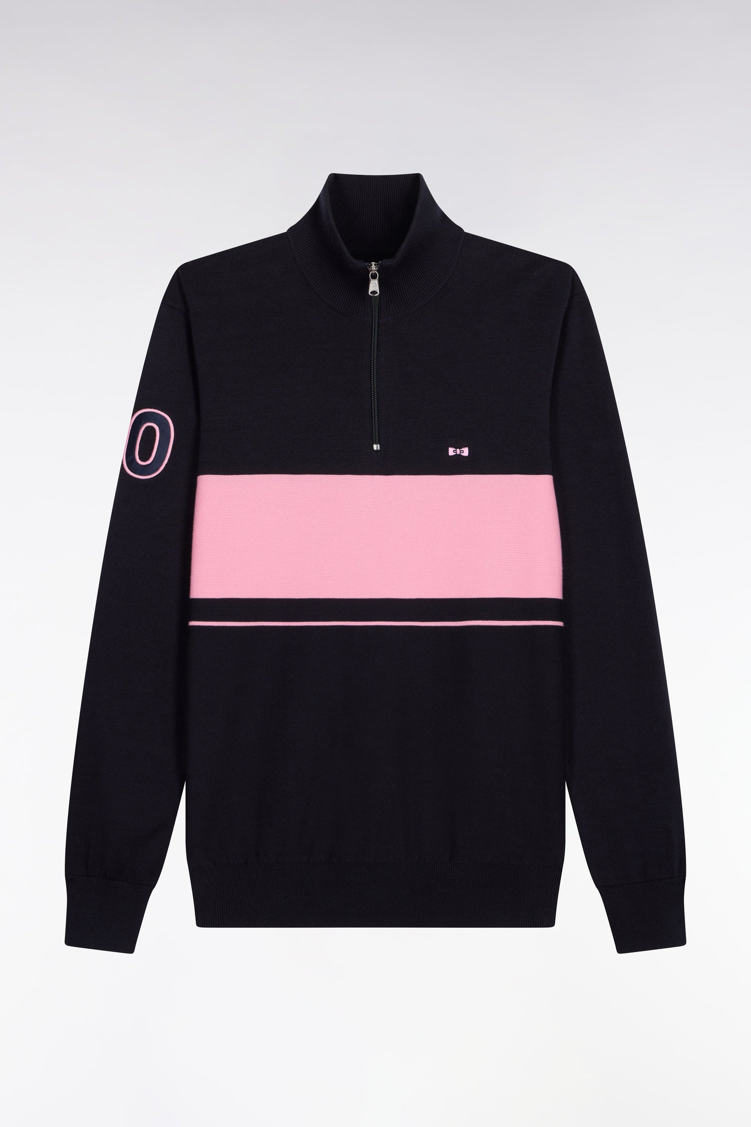 Pull col maillot en coton marine à rayure rugby rose - Image 2