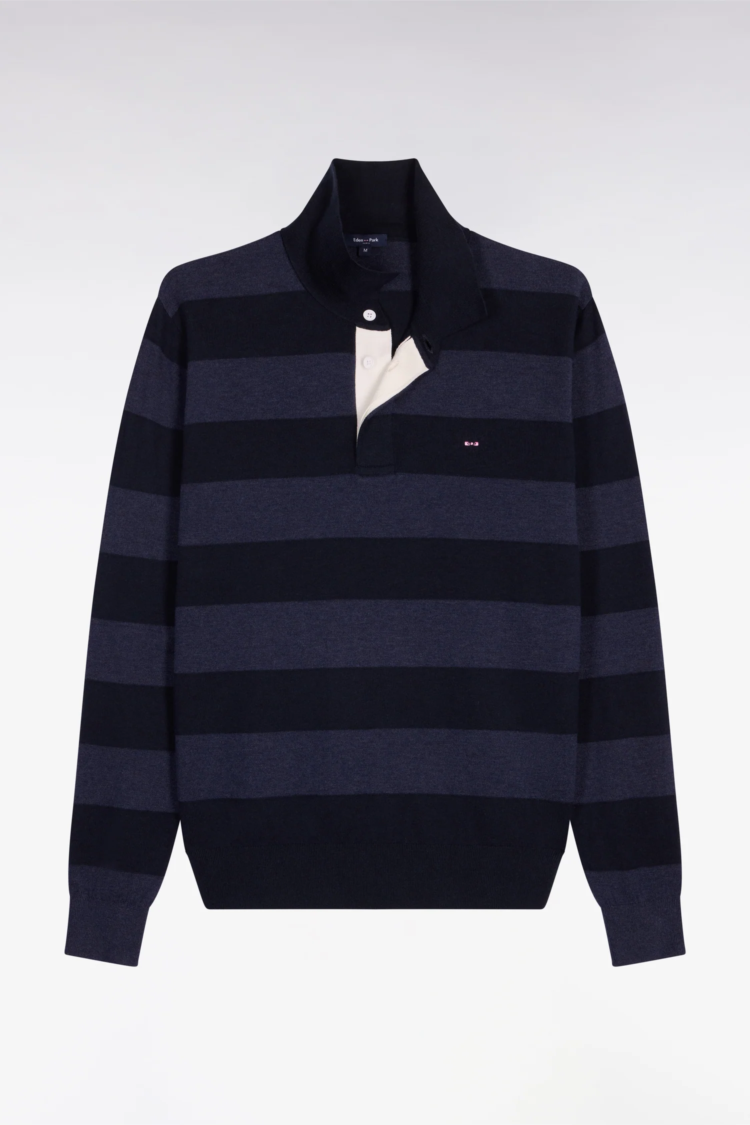 Pull col maillot rayé en coton et lyocell mélangés marine - Image 2
