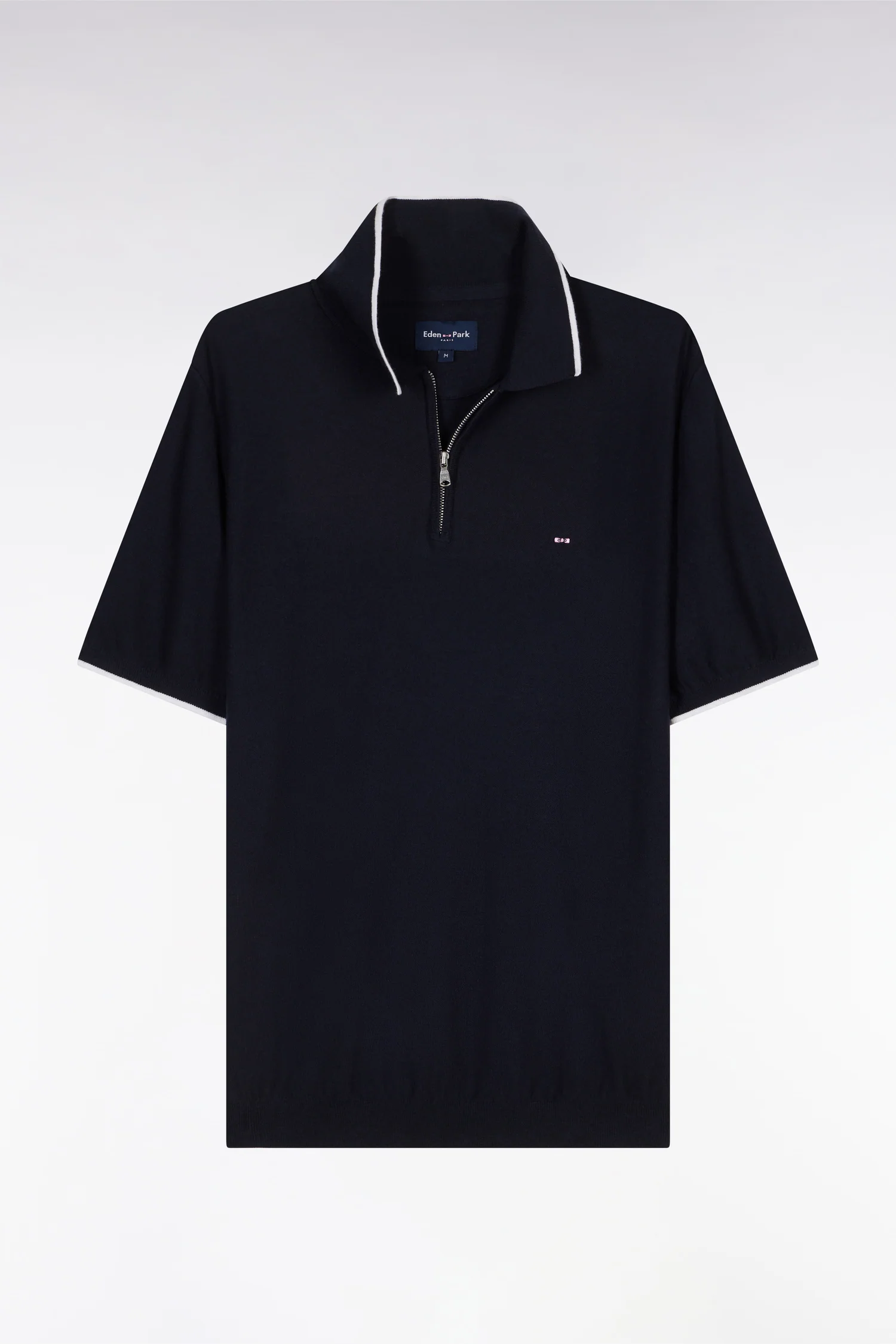 Pull col polo en coton biologique et cachemire marine coupe droite - Image 2
