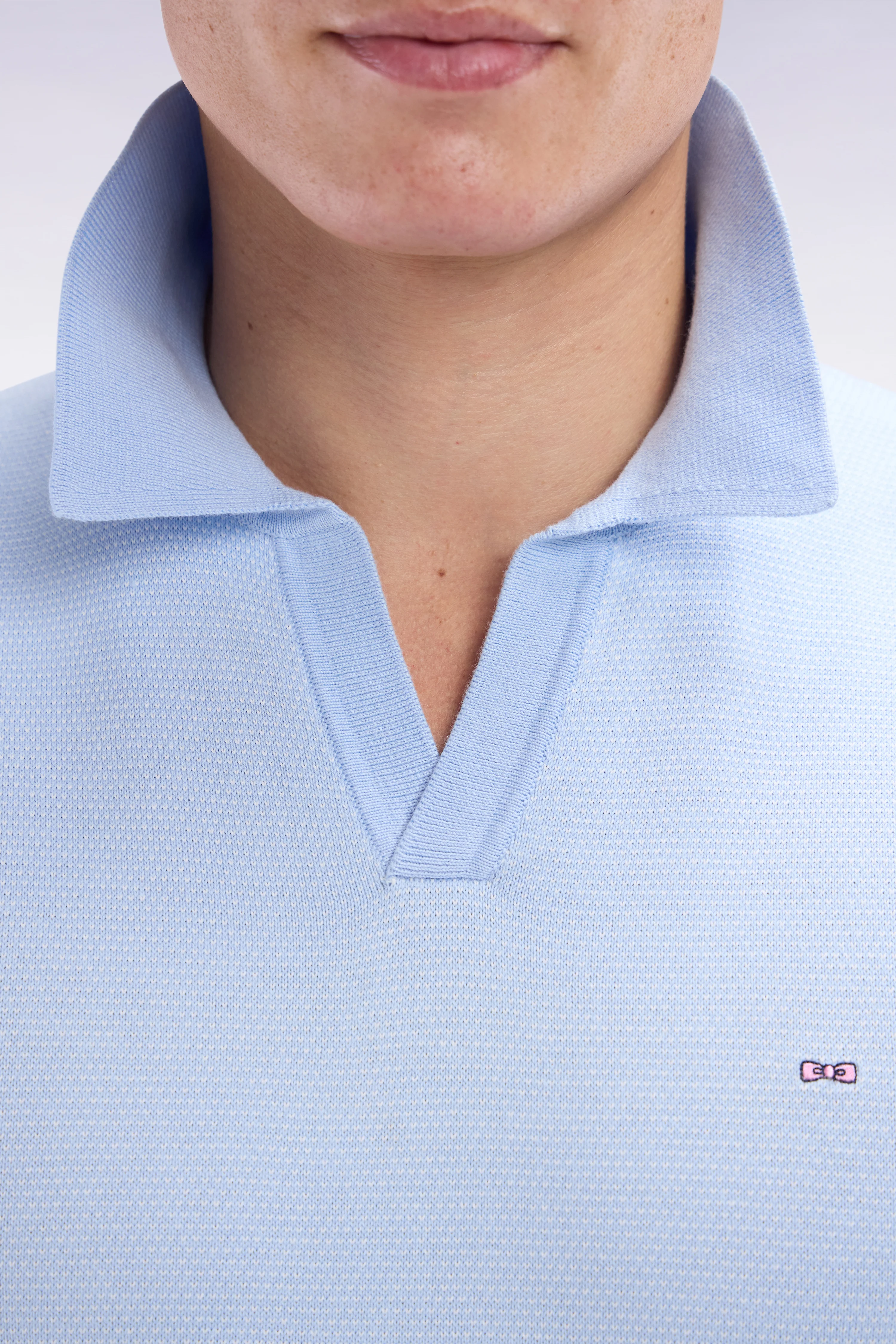 Pull col polo en coton ciel coupe droite - Image 5