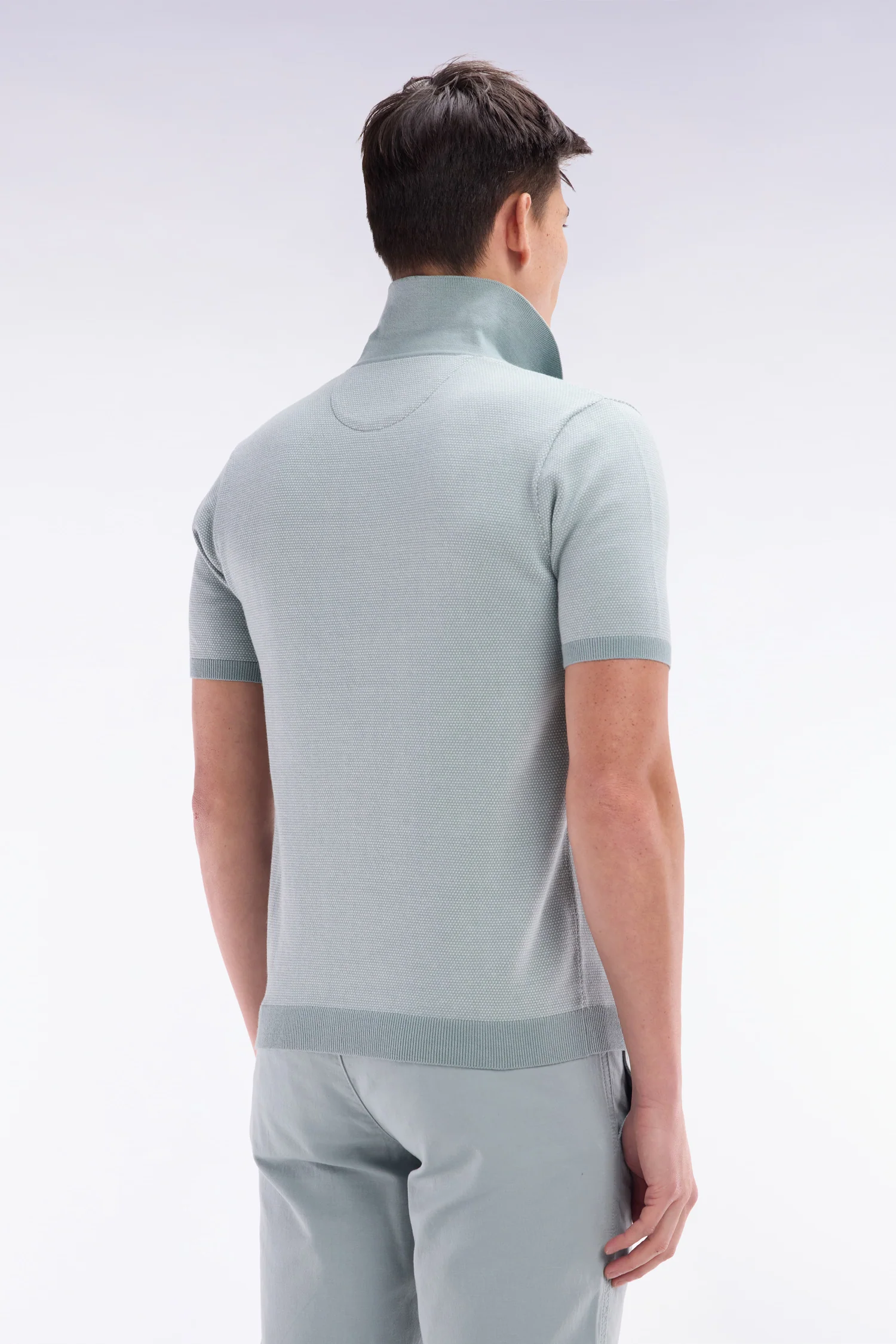Pull col polo en coton gris clair coupe droite - Image 4