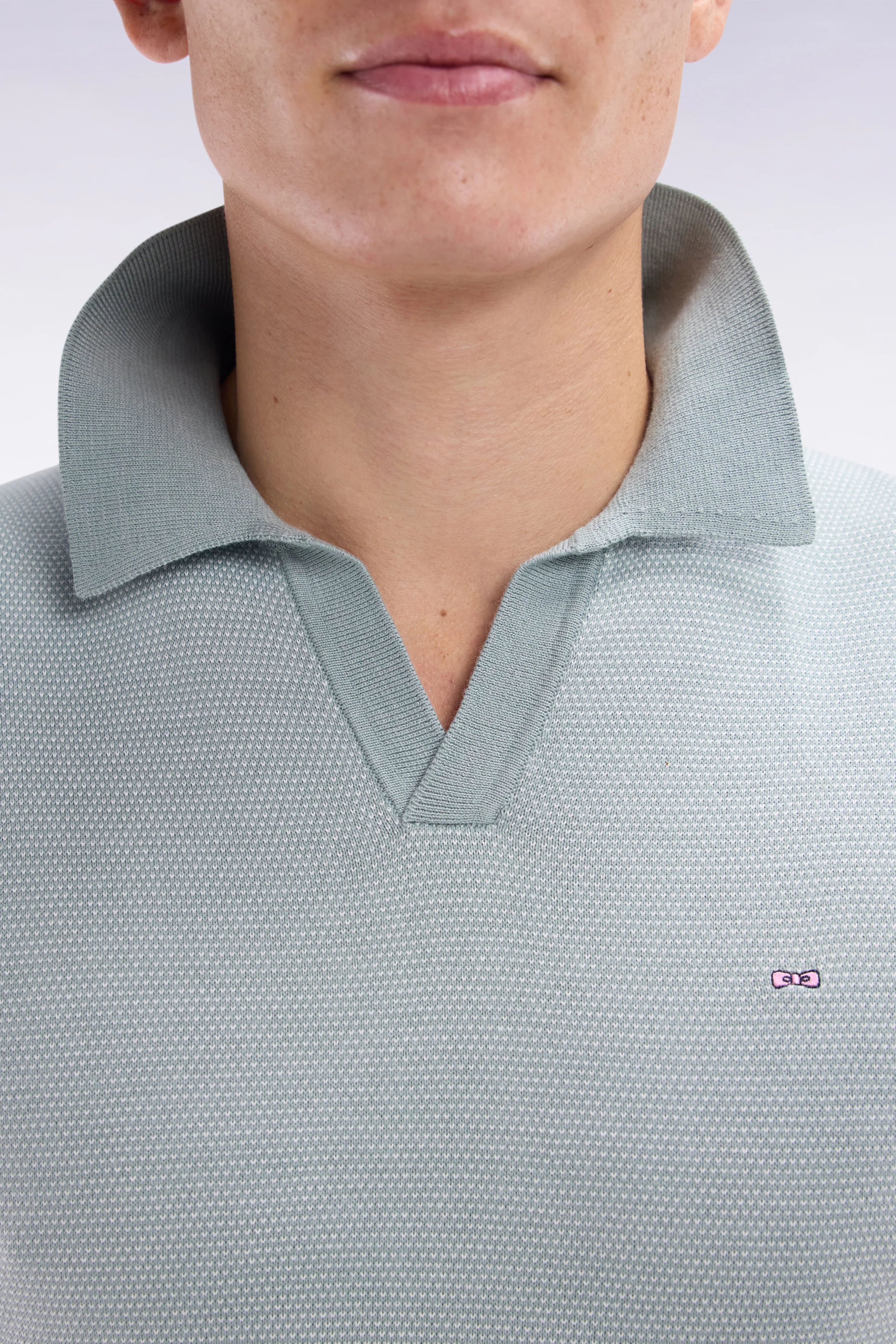 Pull col polo en coton gris clair coupe droite - Image 5