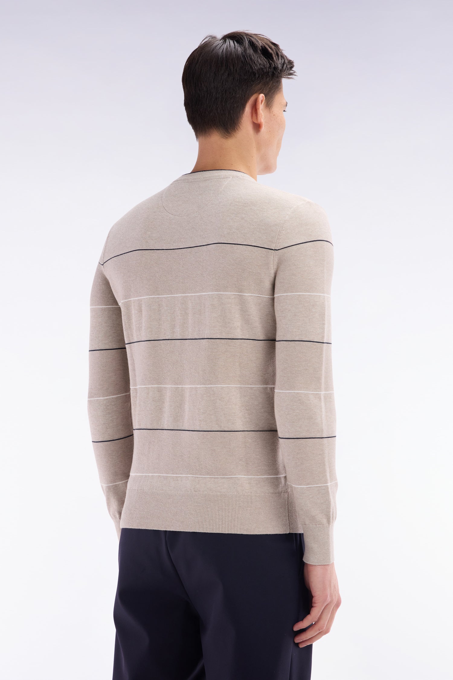 Pull col rond cerclé en coton beige - Image 4