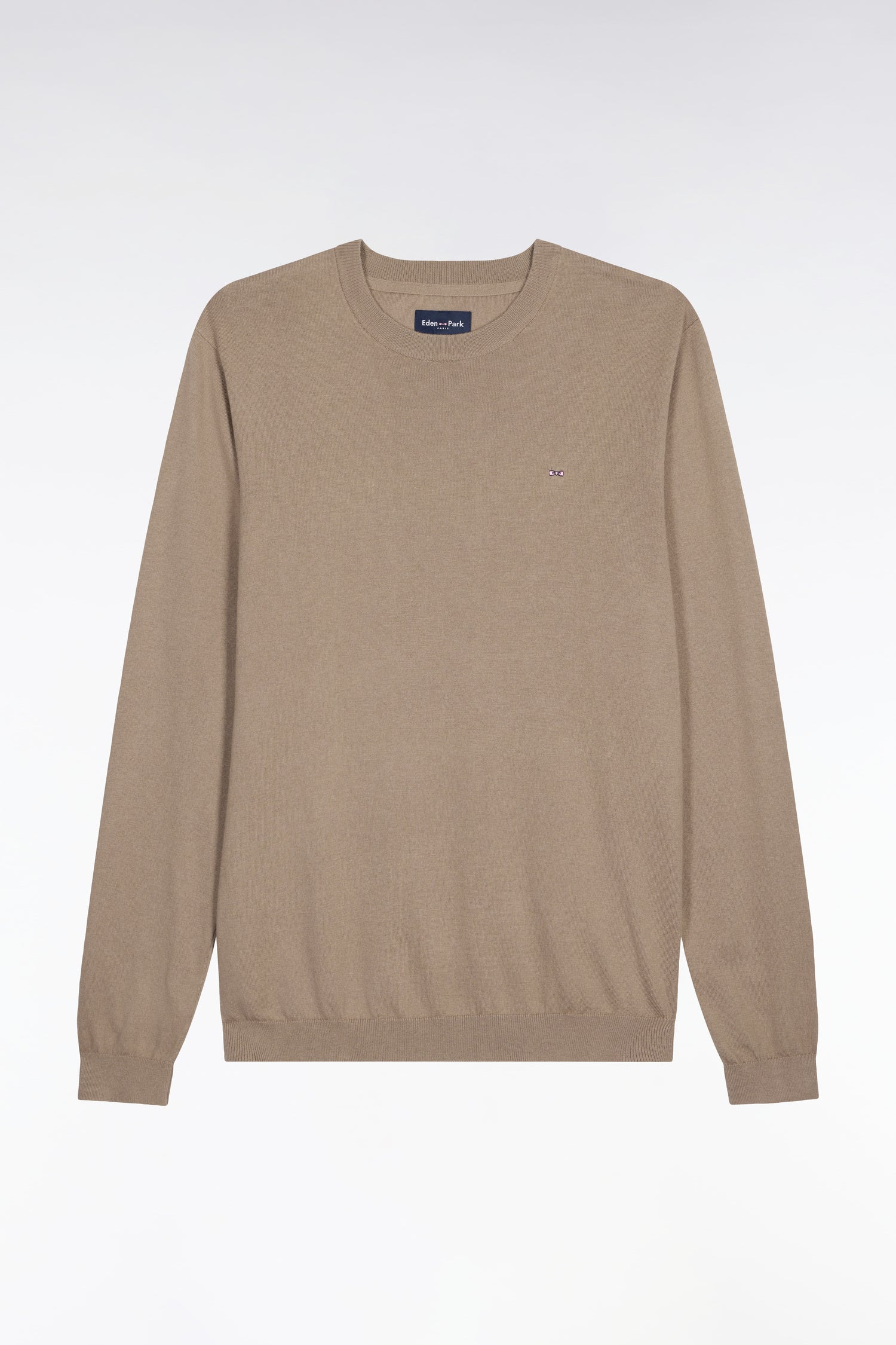 Pull col rond en coton et soie mélangés beige - Image 2
