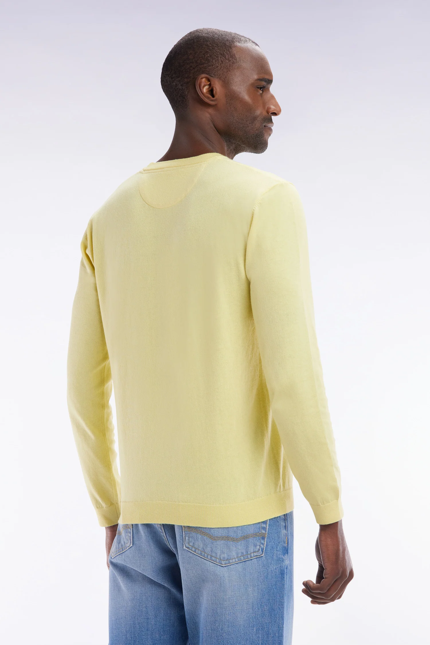 Pull col rond en coton et soie mélangés ivoire coupe droite - Image 4