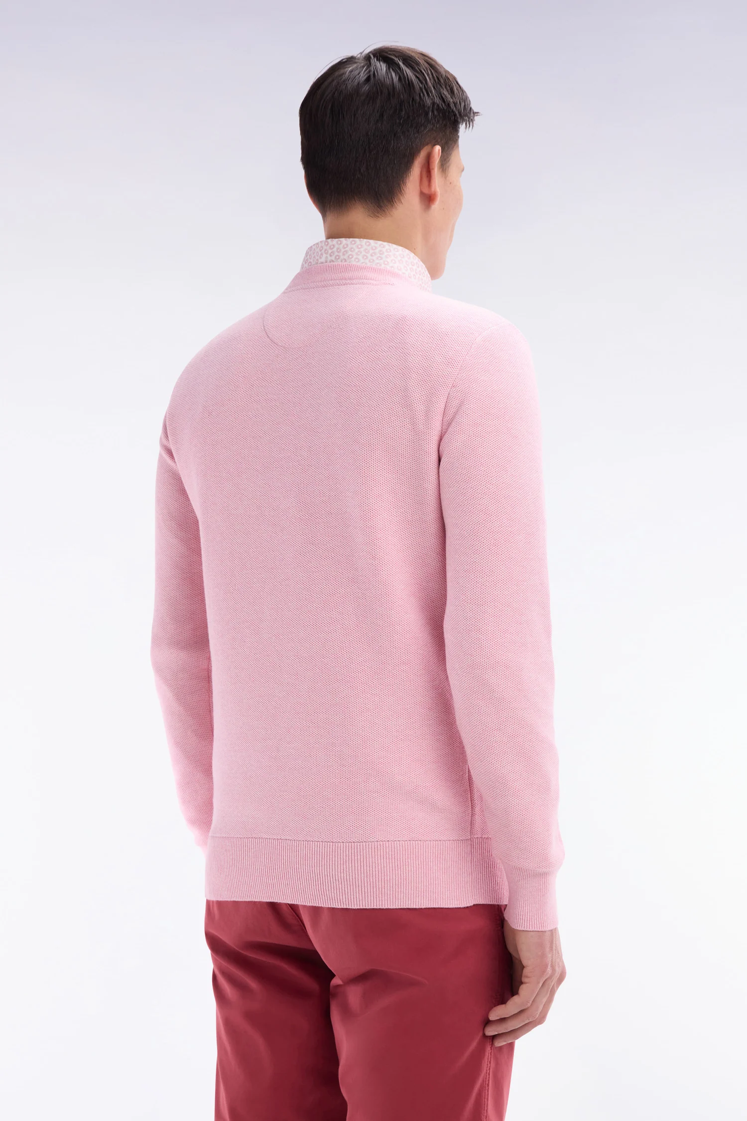 Pull col rond en coton nid d'abeille rose coupe droite - Image 4