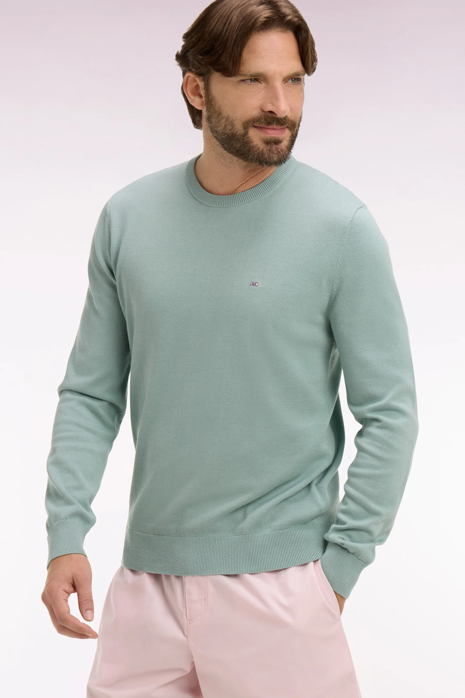 Pull col rond en coton vert d'eau