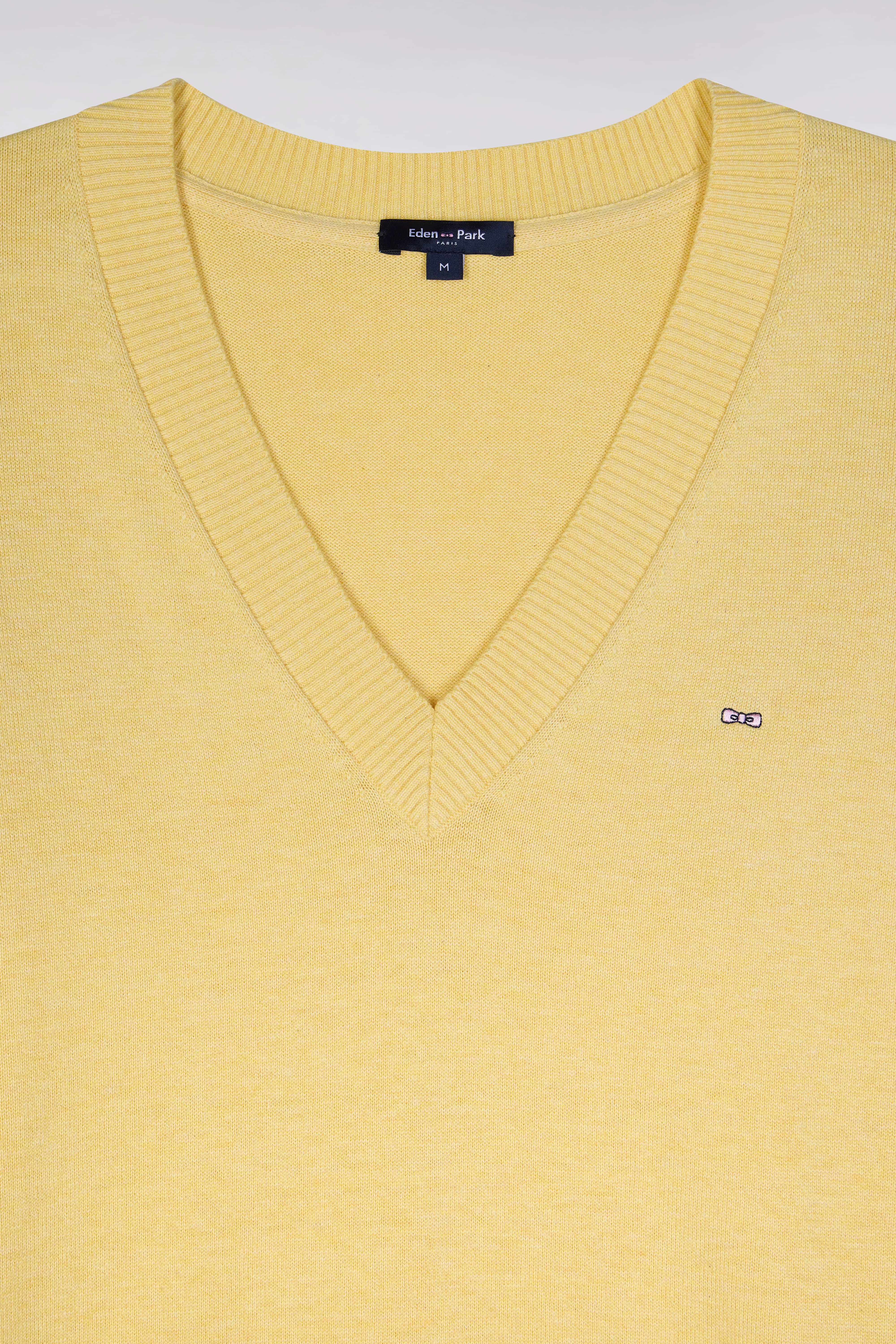Pull col V en coton jaune coupe décontractée - Image 2