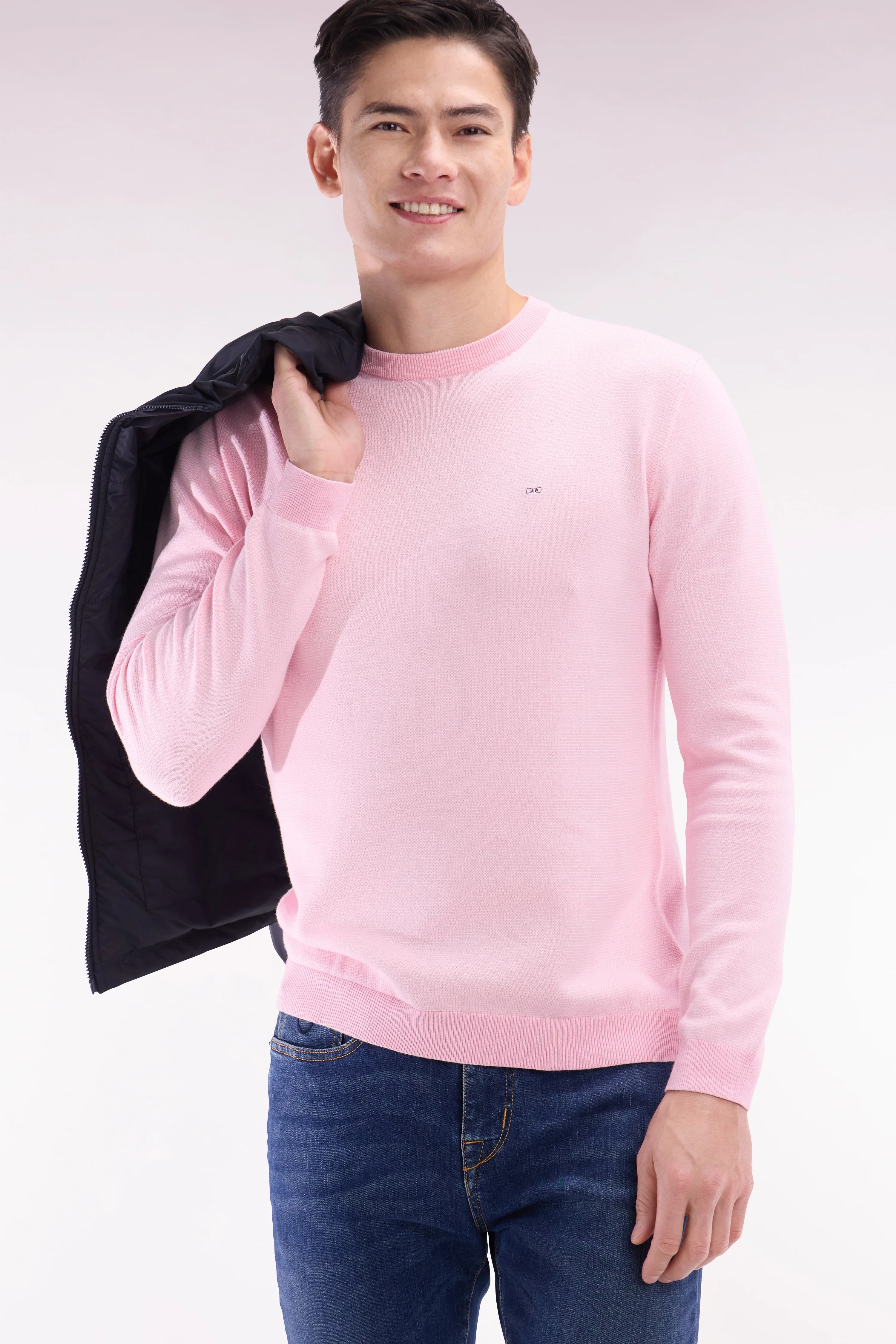Pull en coton Ă col rond en coton rose coupe droite - Image 3