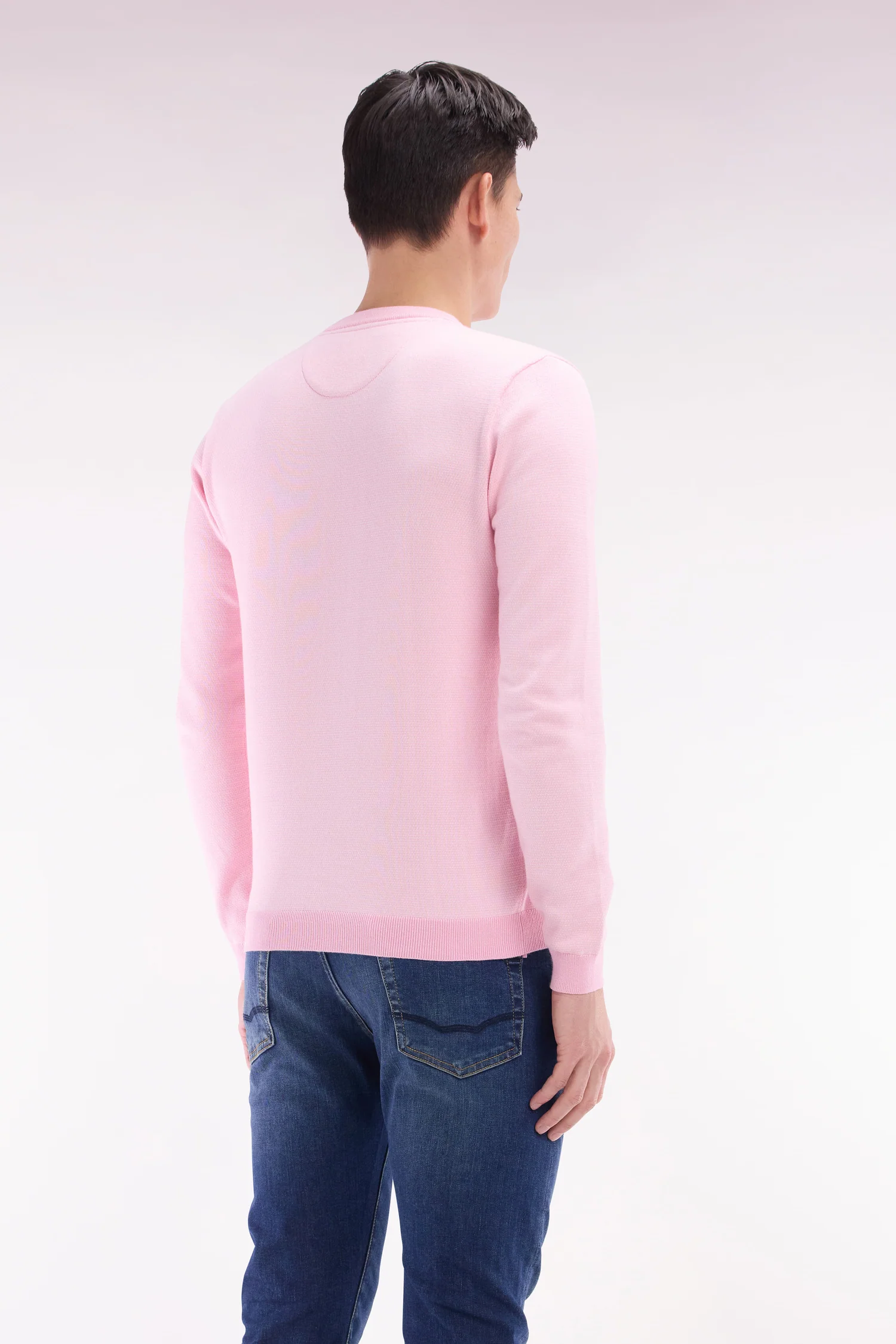 Pull en coton Ă col rond en coton rose coupe droite - Image 4