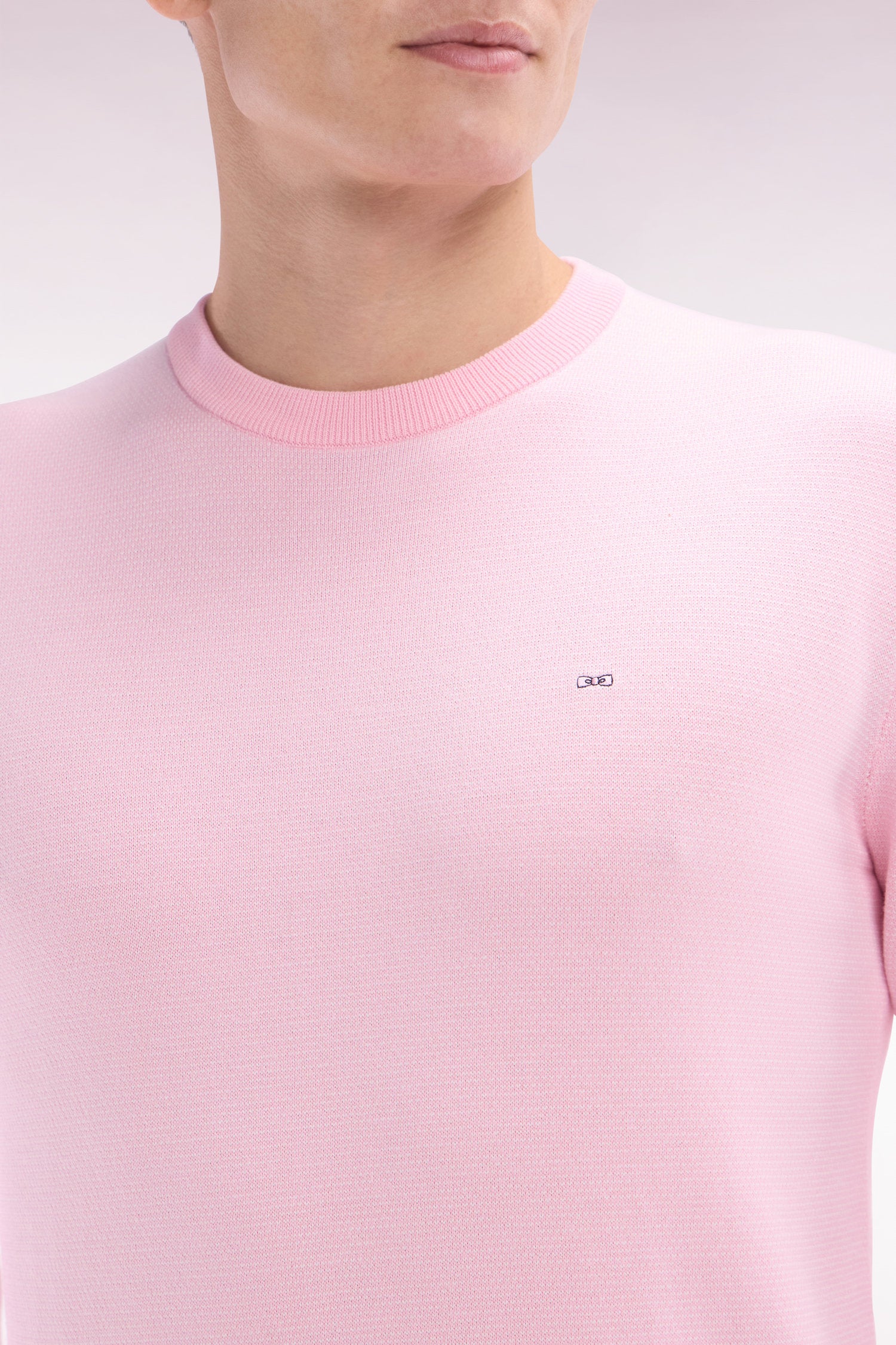 Pull en coton Ă col rond en coton rose coupe droite - Image 5