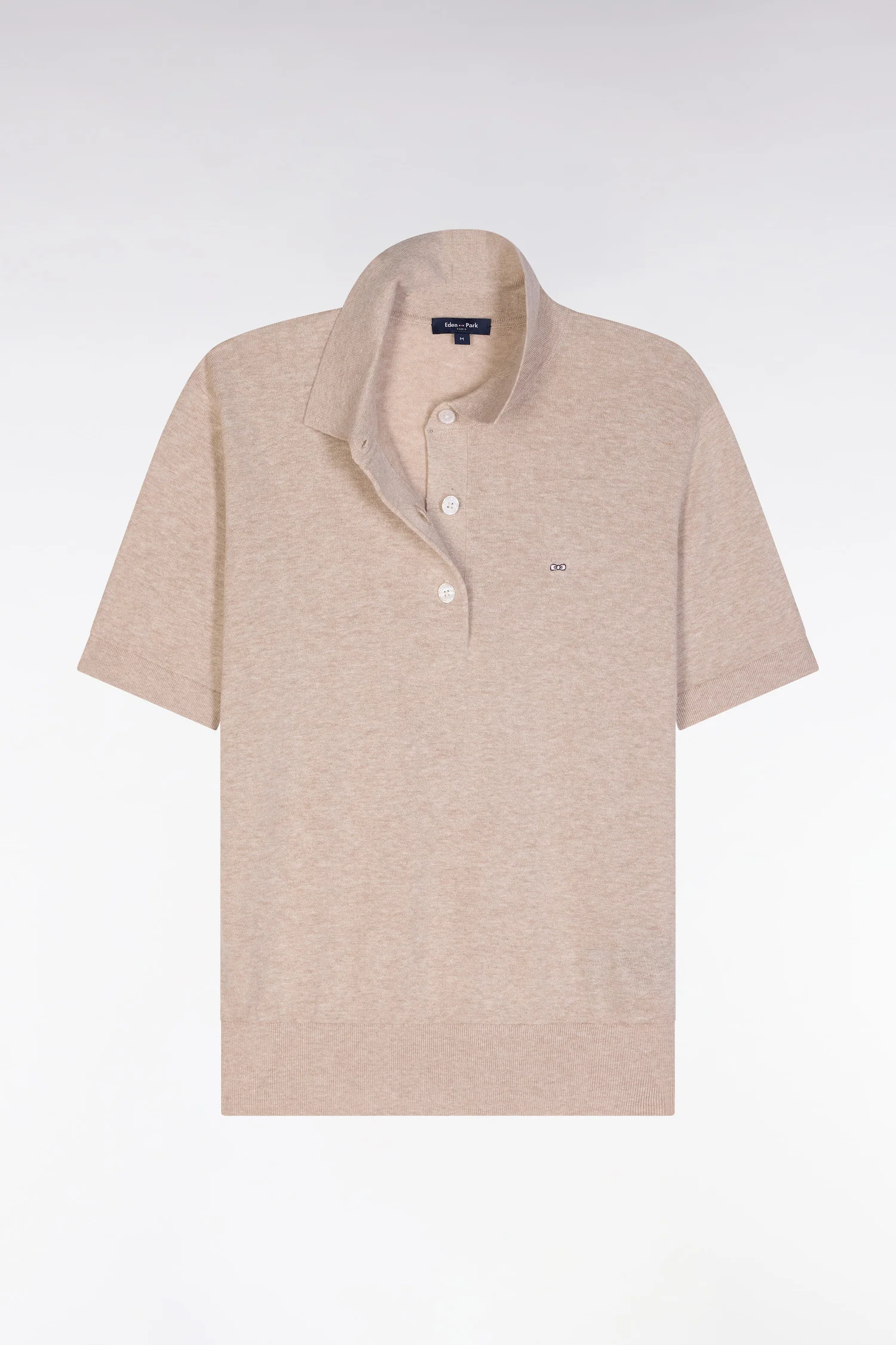Pull manches courtes à col polo beige coupe droite - Image 2