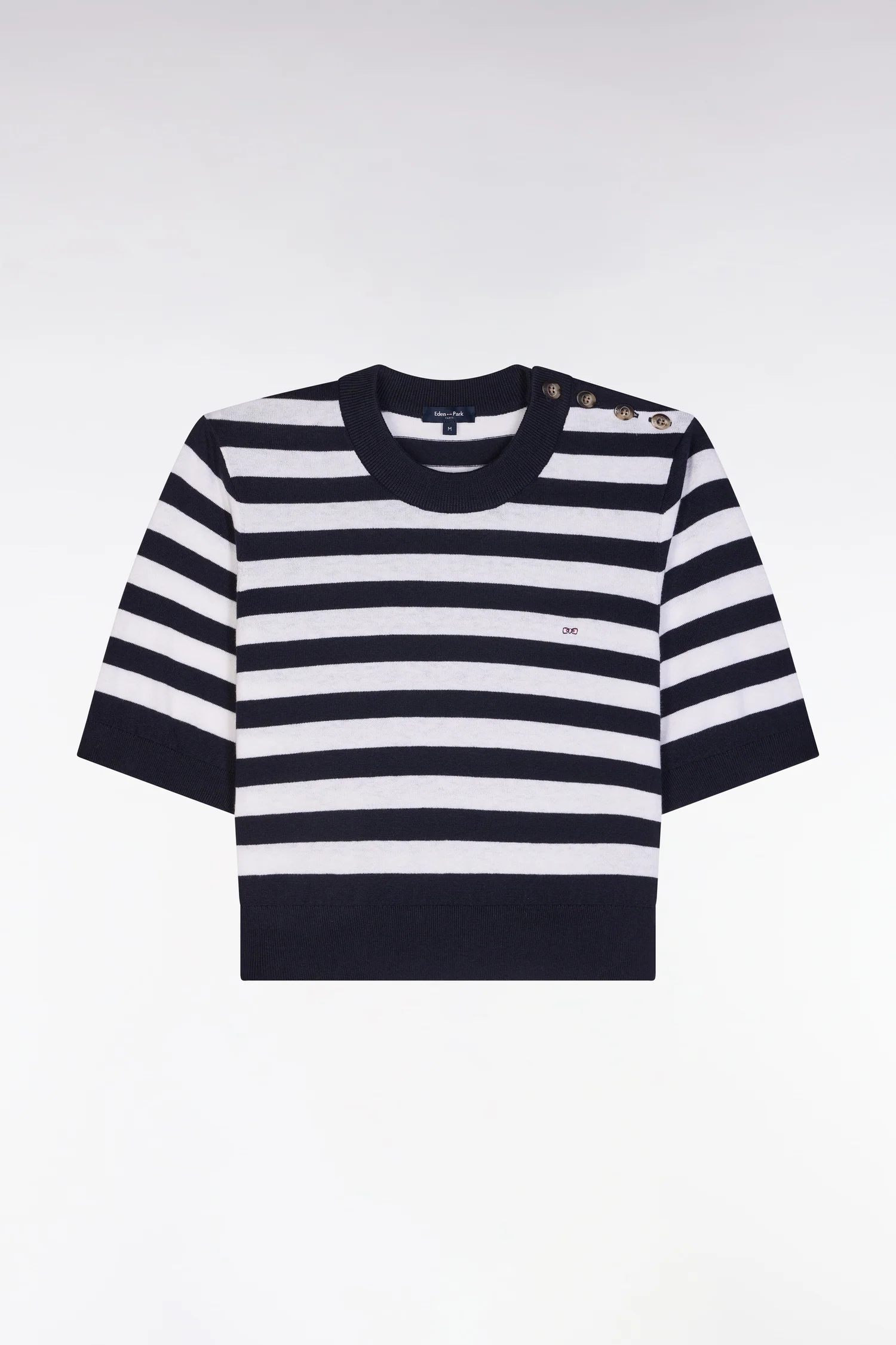 Pull marinière à col rond en coton biologique et cachemire marine coupe droite - Image 2