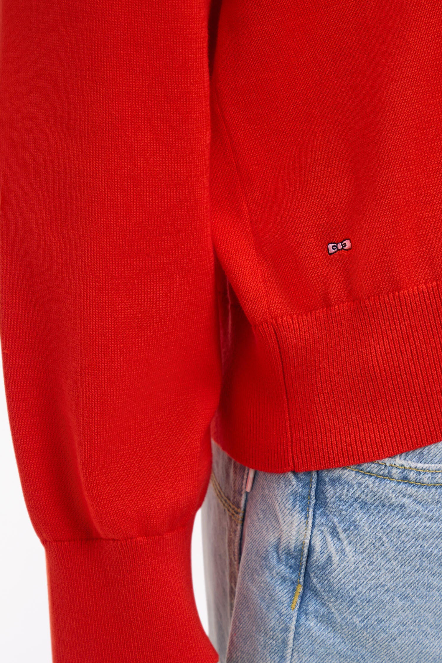 Pull-over à col V en coton rouge coupe oversized - Image 4