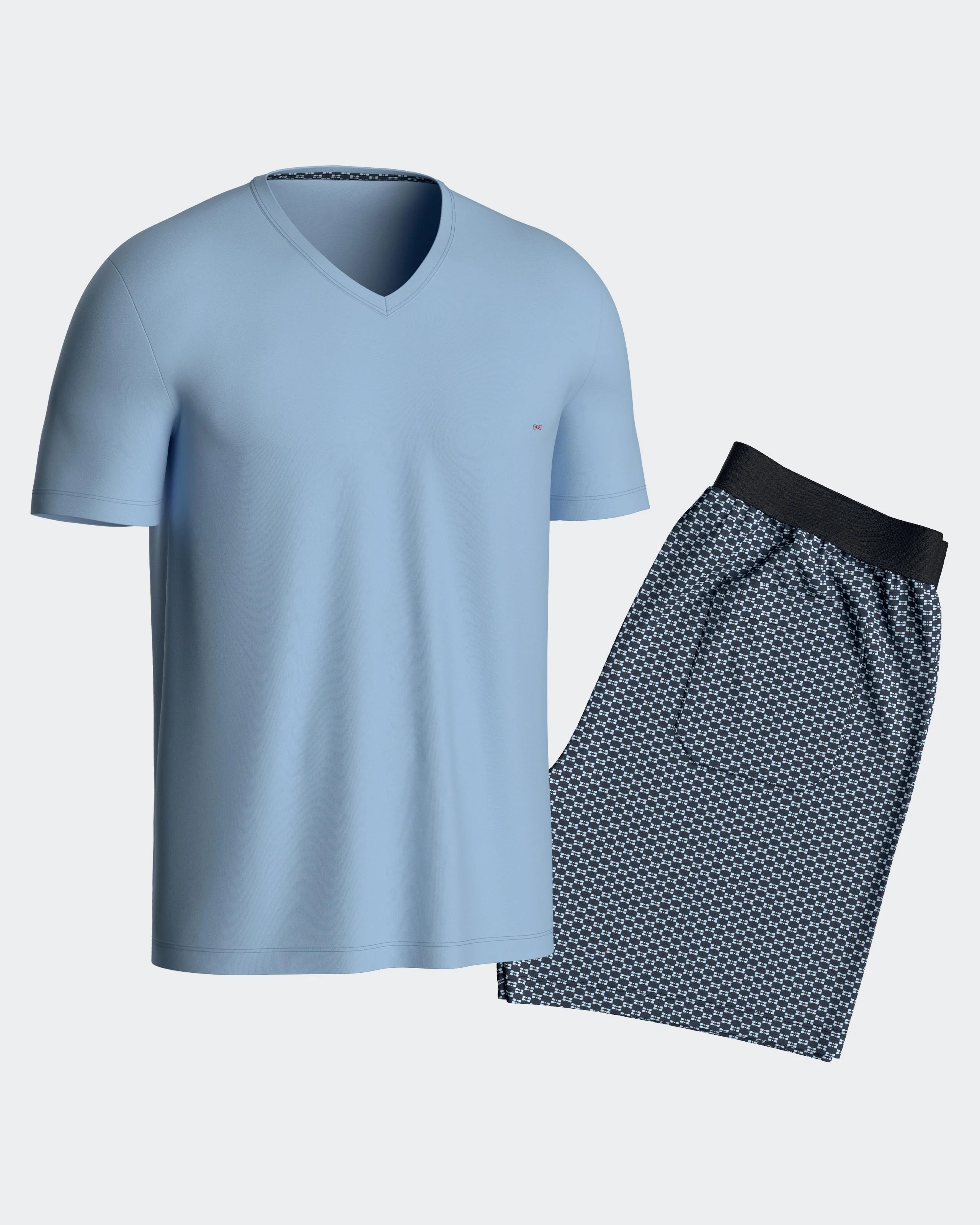 Pyjama court en jersey de coton bleu short Ă micromotifs - Image 3