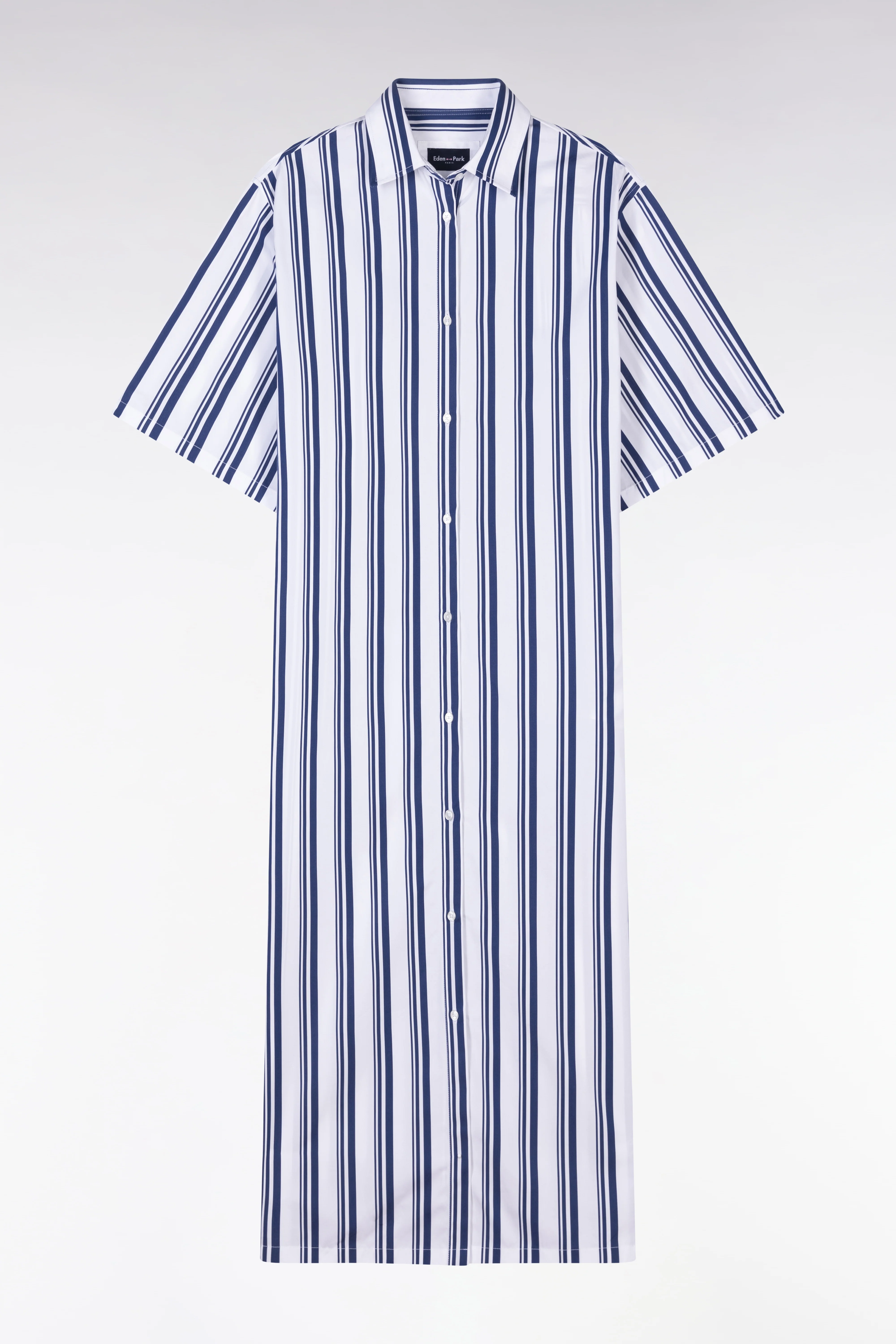 Robe chemise rayée en coton marine et blanc coupe décontractée - Image 2
