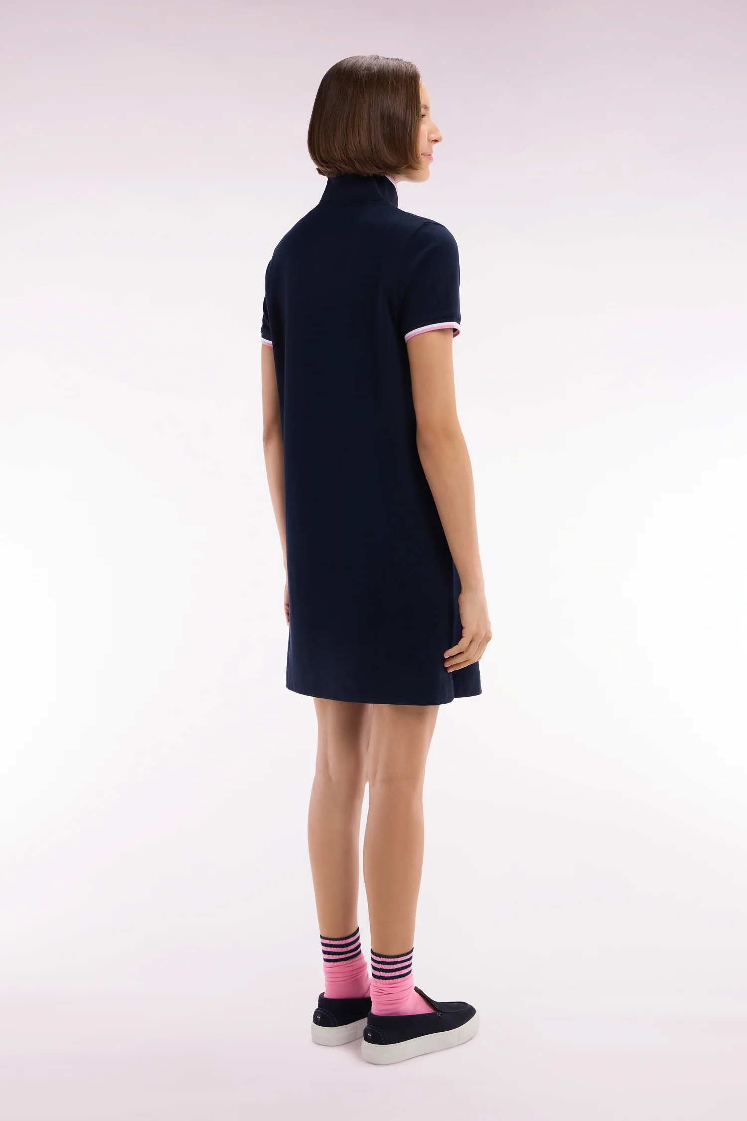 Robe maillot en coton marine à détails tricolores - Image 4