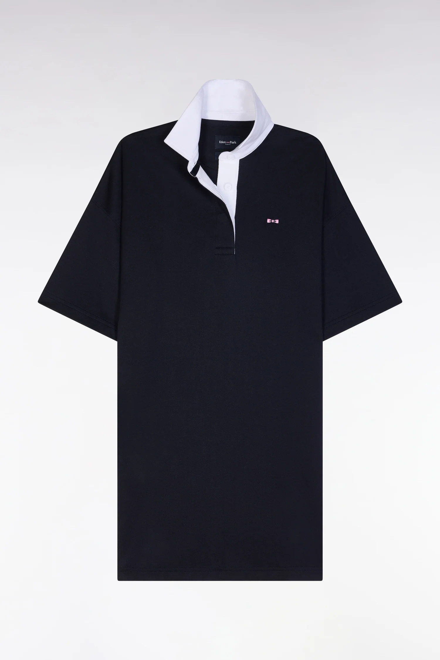 Robe maillot en coton Pima marine à col blanc coupe décontractée - Image 2